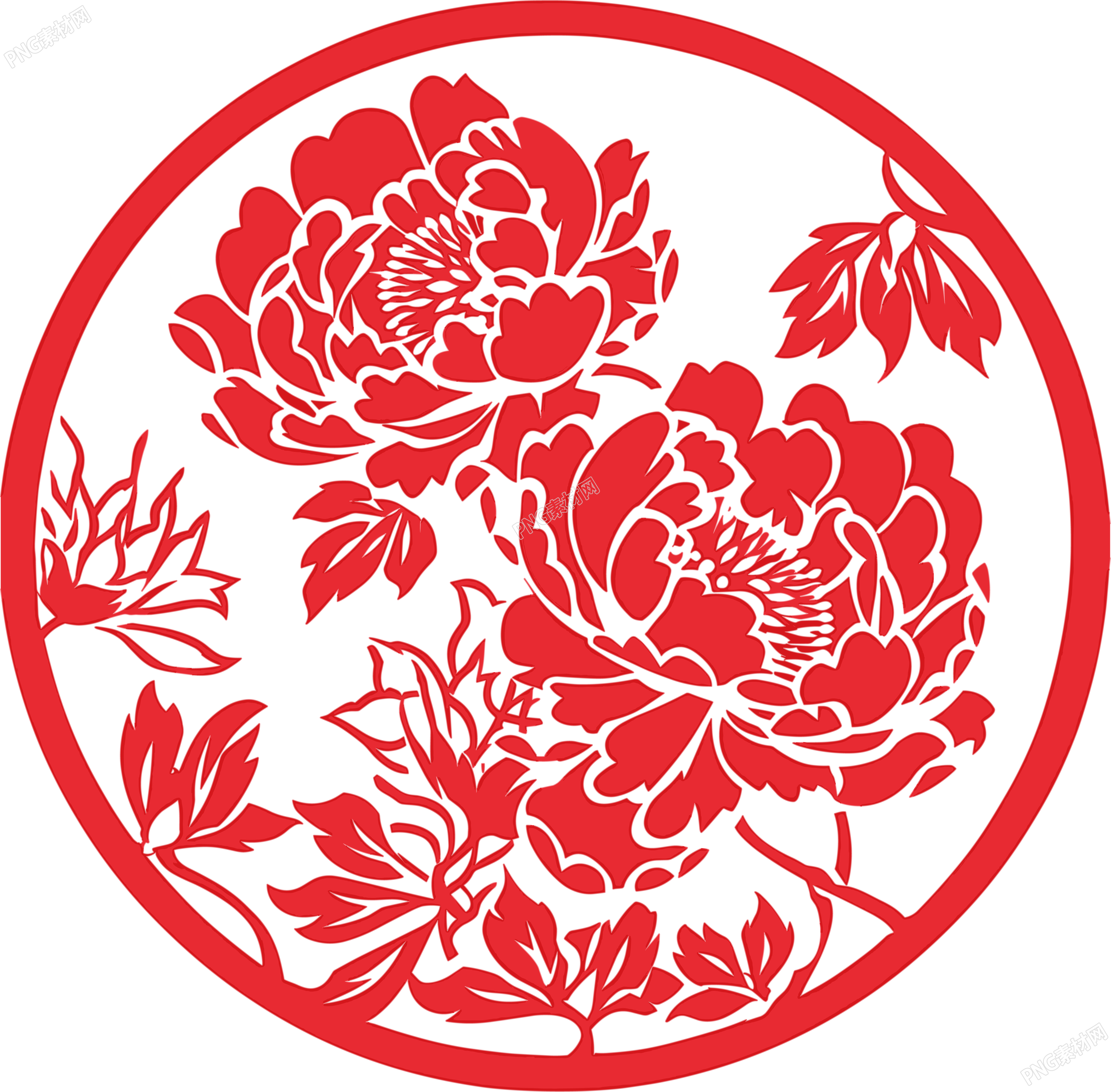 剪纸窗花唯美牡丹插画