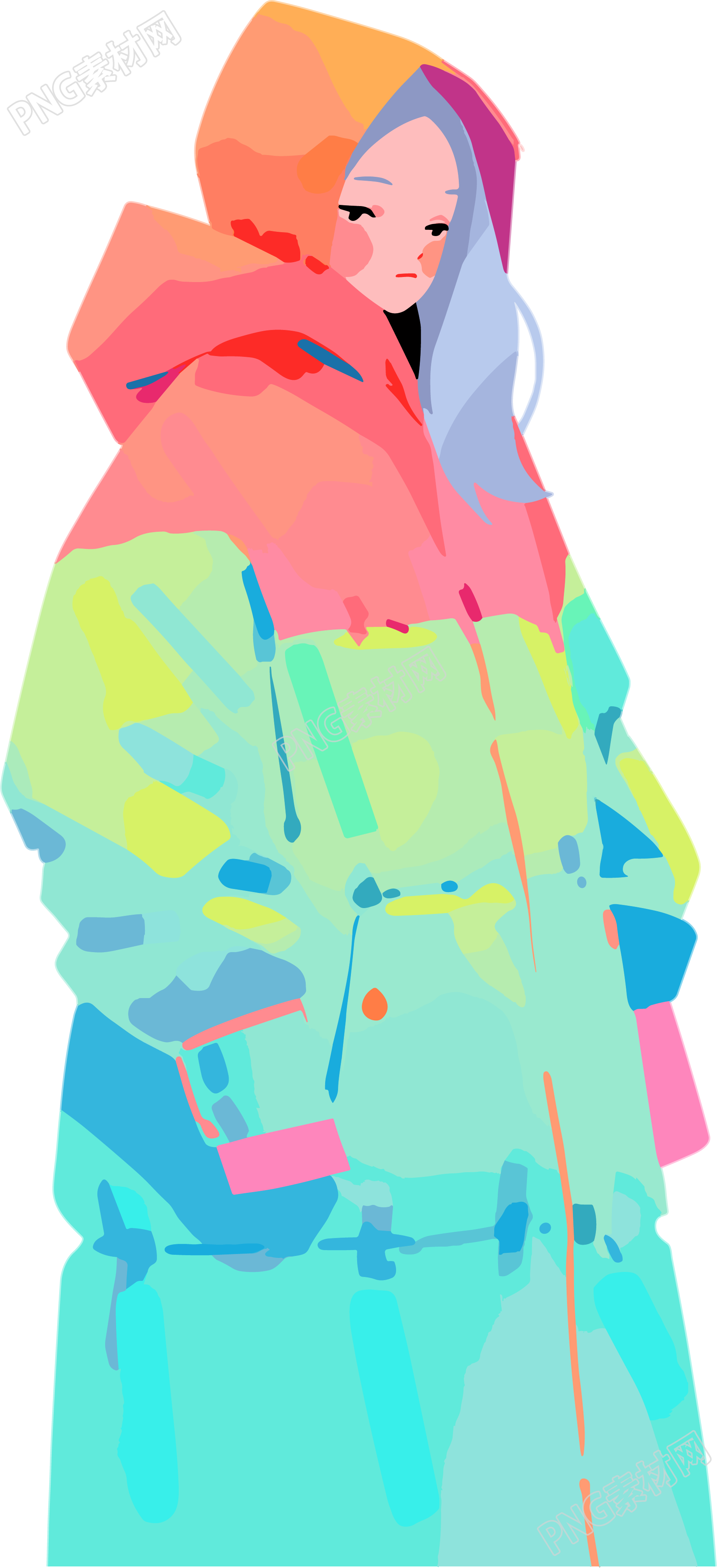 冬季羽绒服女孩2D图形插画