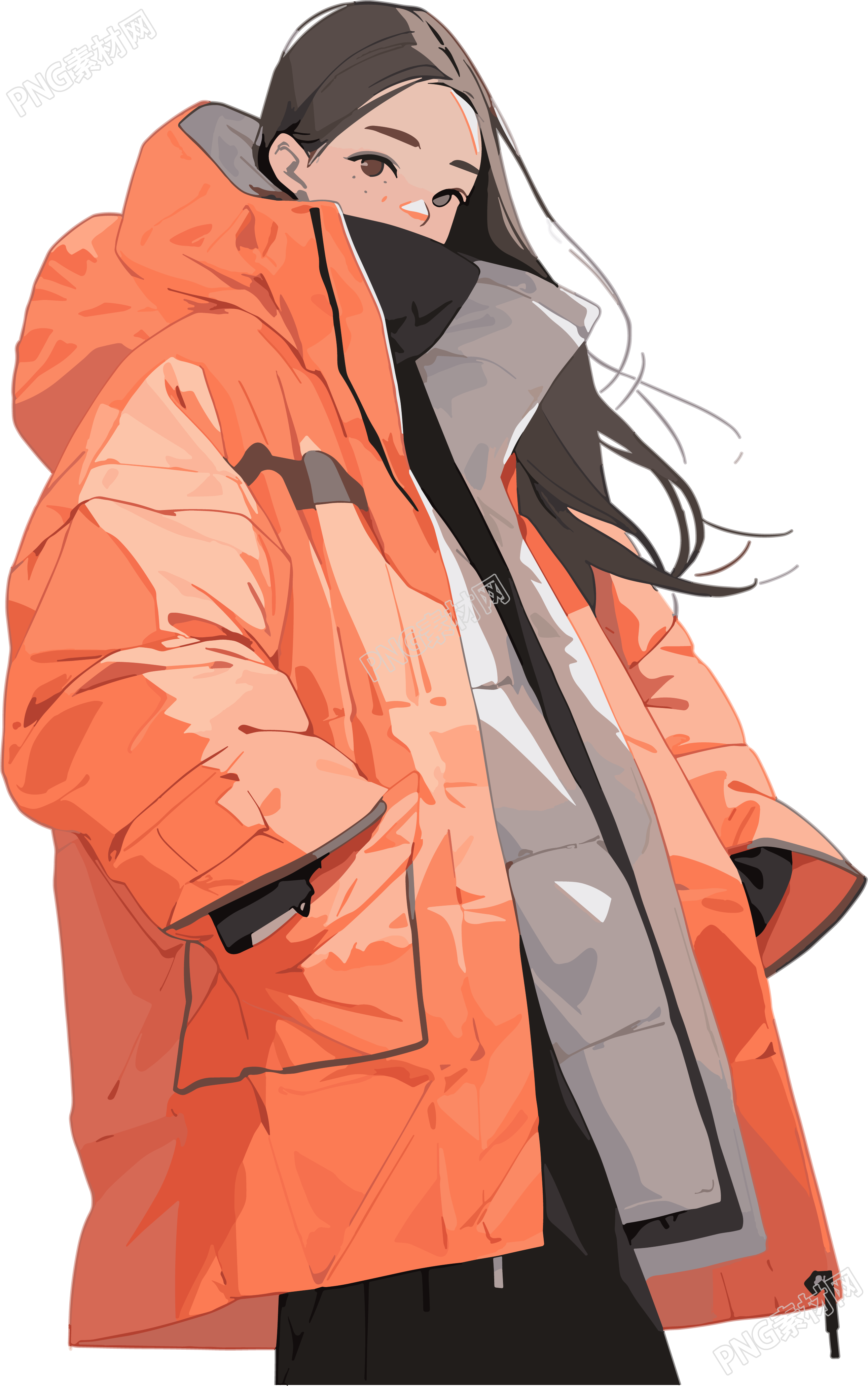 冬季羽絨服女孩保暖圖形插圖