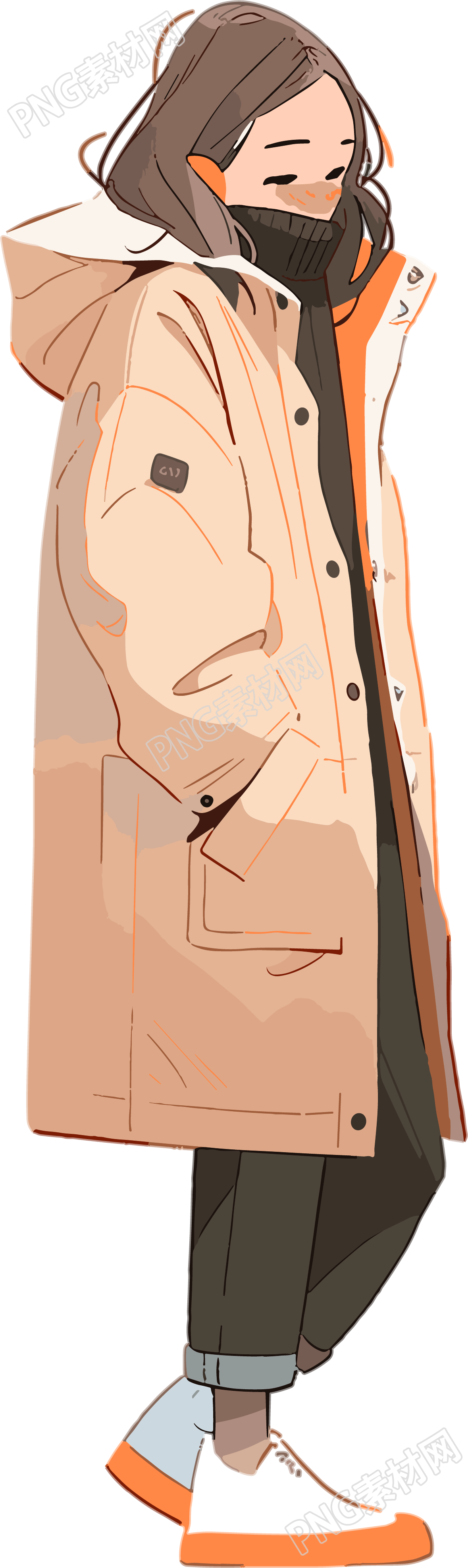 冬季羽绒服女孩保温2D图形插画
