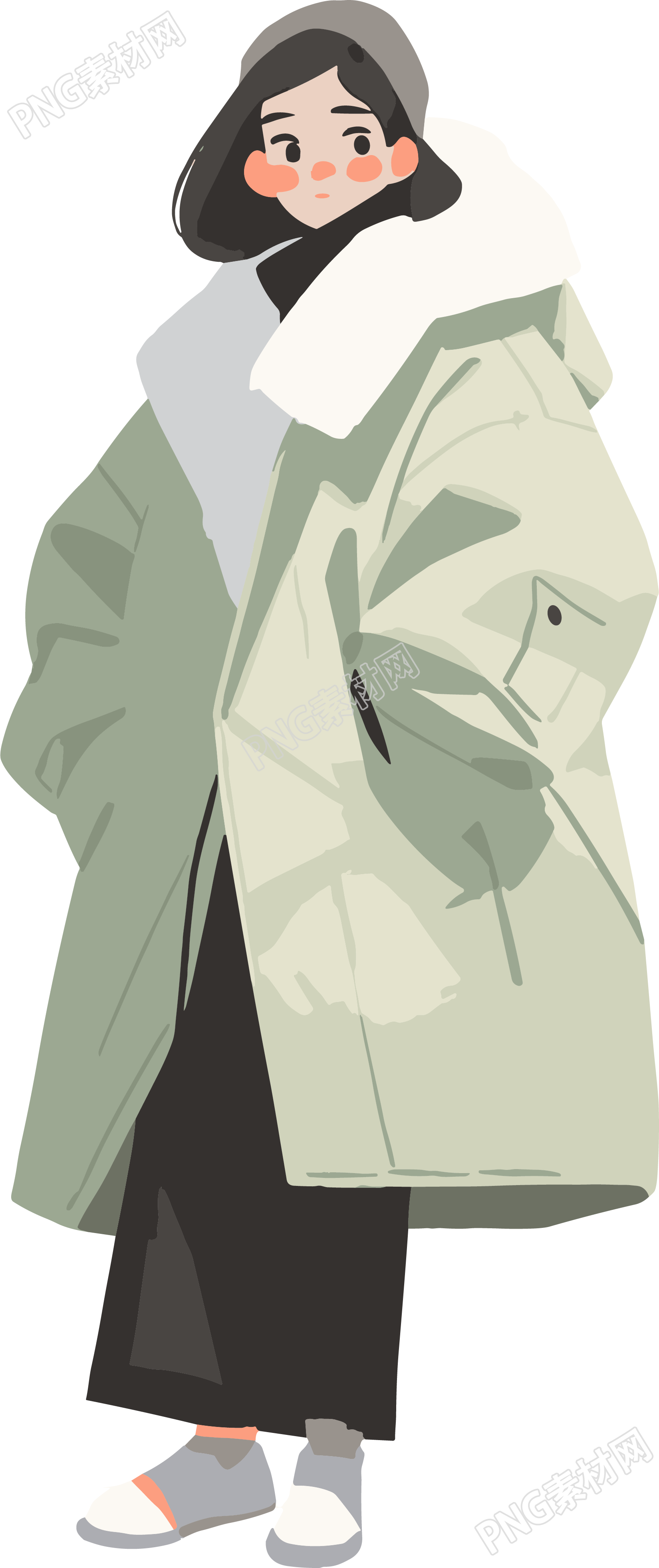 冬季羽绒服女孩保暖插画