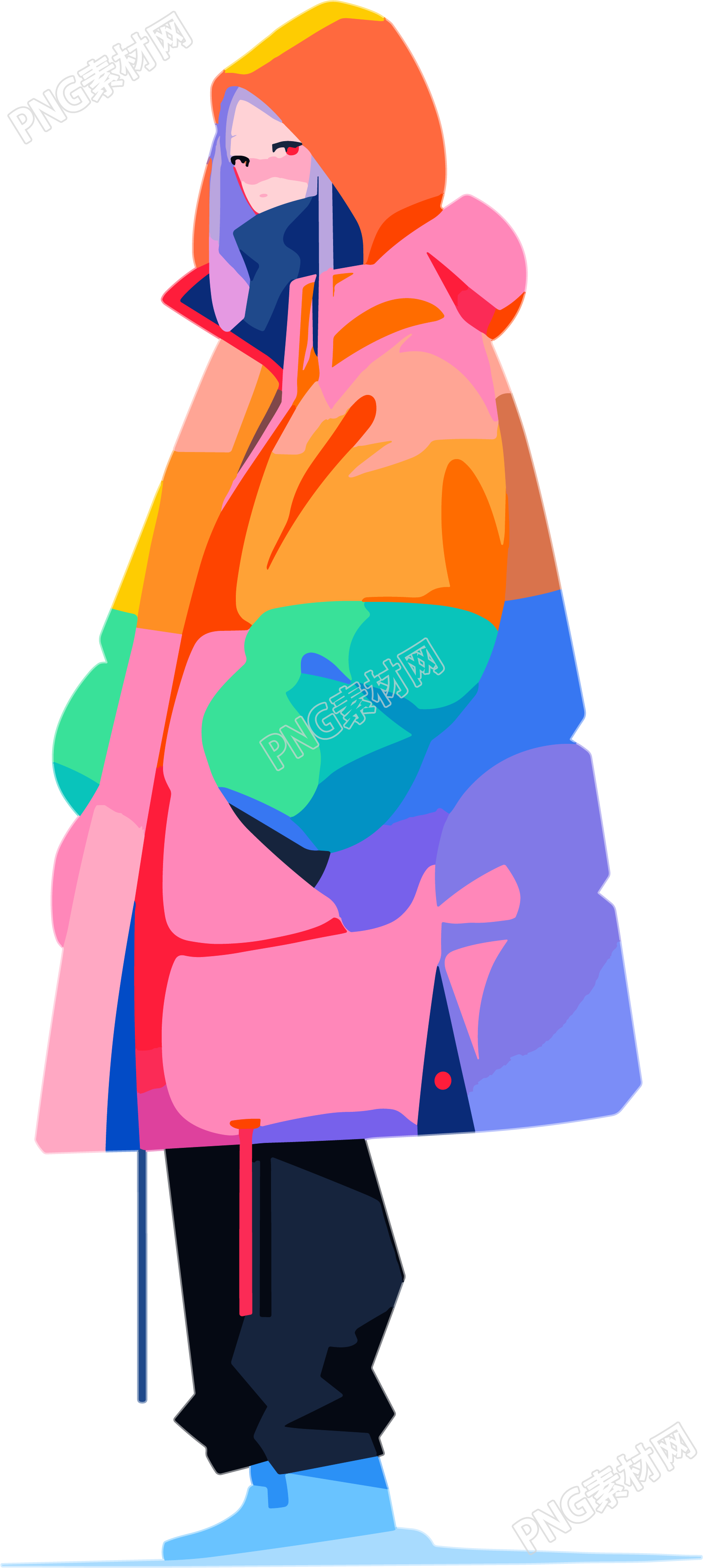 冬季羽绒服女孩绝缘材料插画