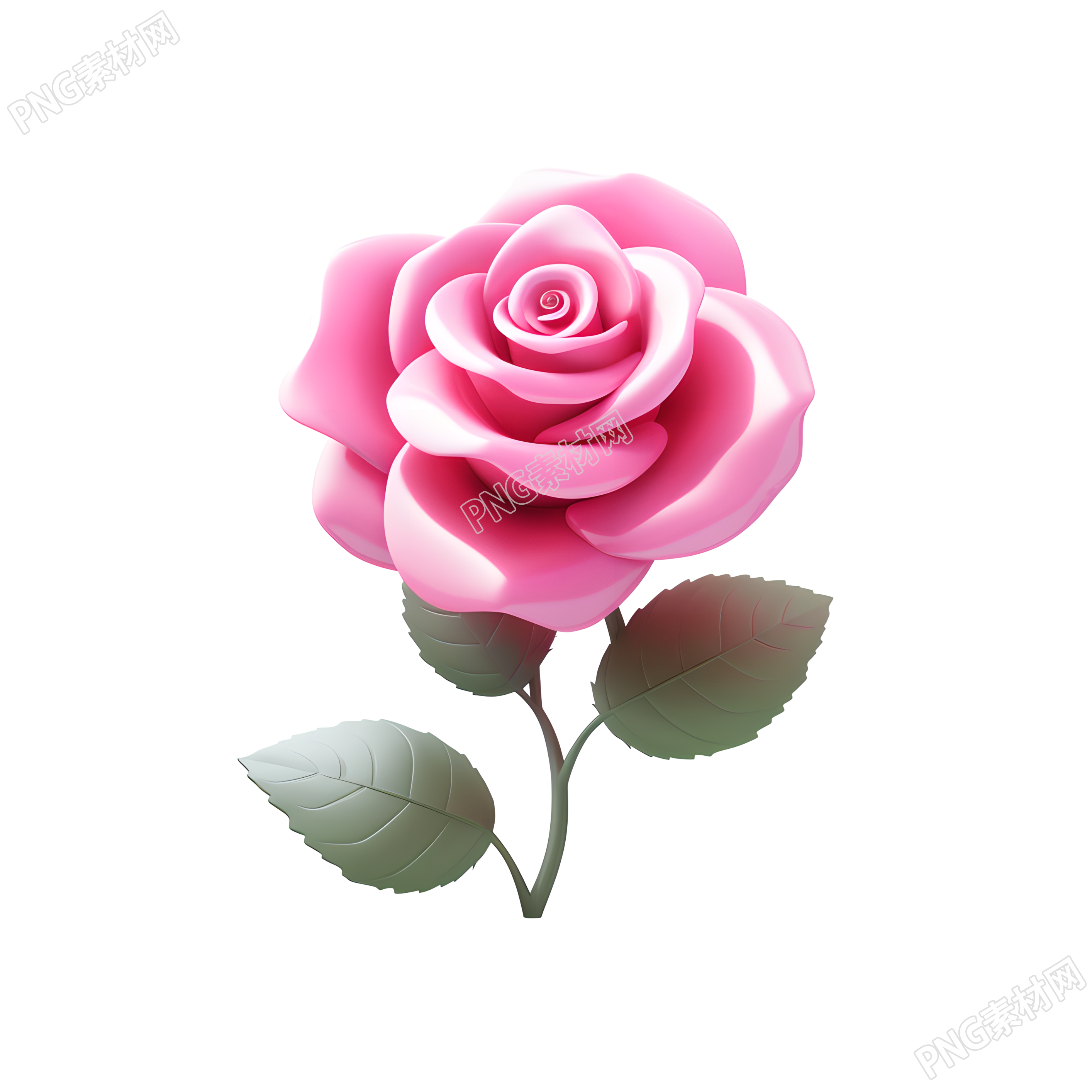 3D玫瑰花PNG高清图标素材