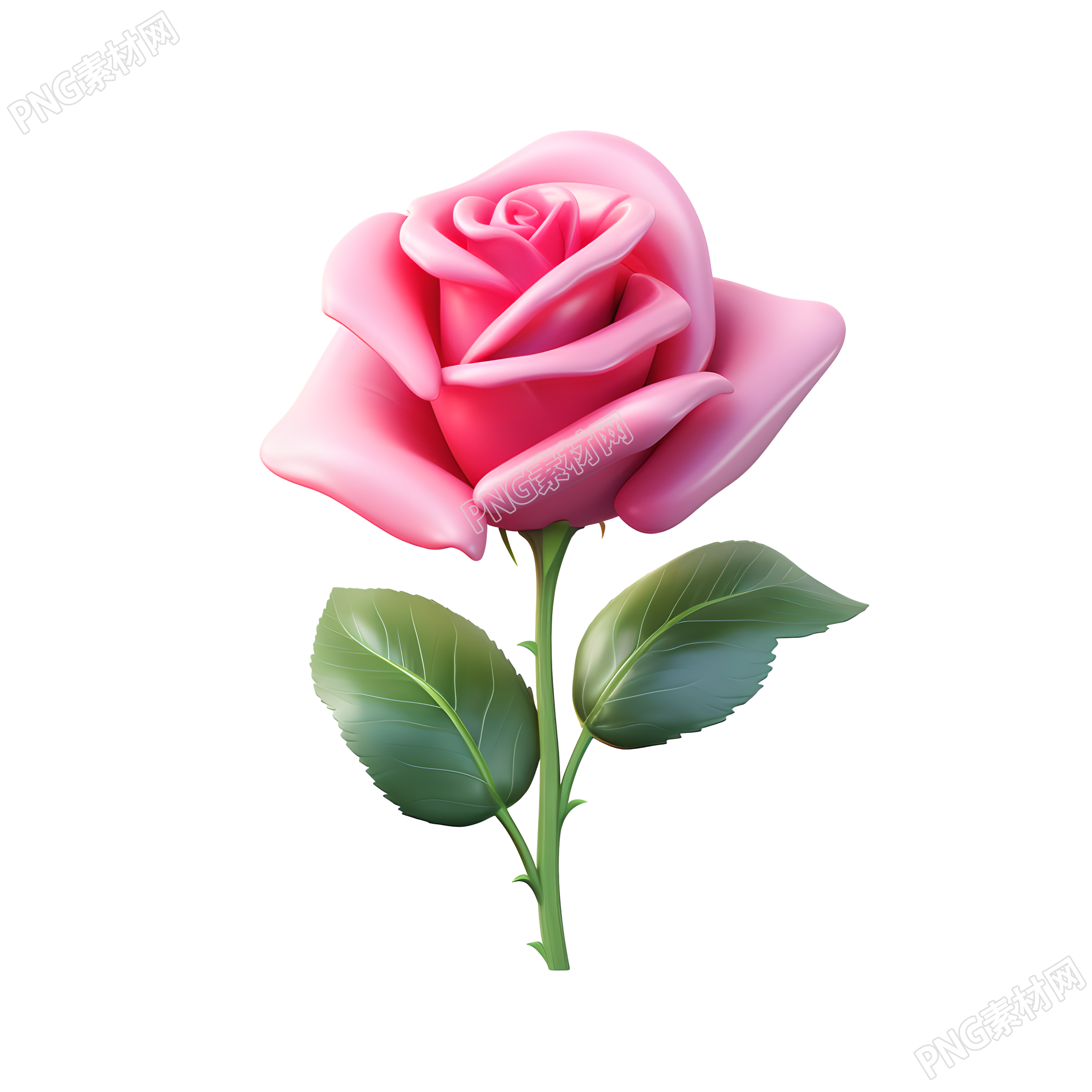 3D玫瑰花卡通风格插图