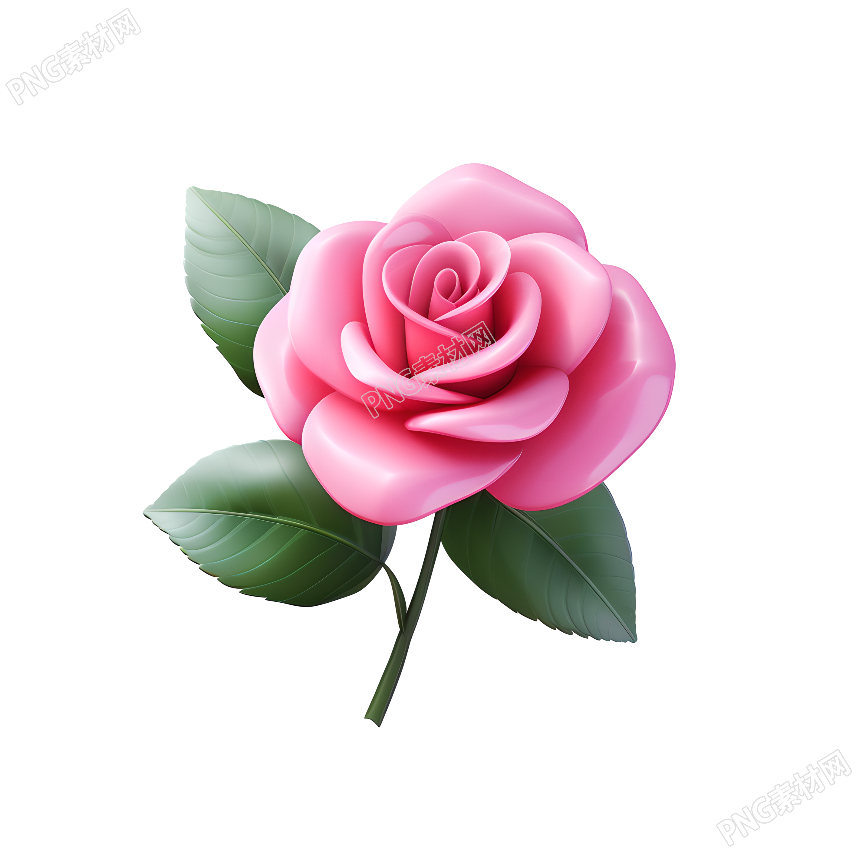 3D玫瑰花图标插图
