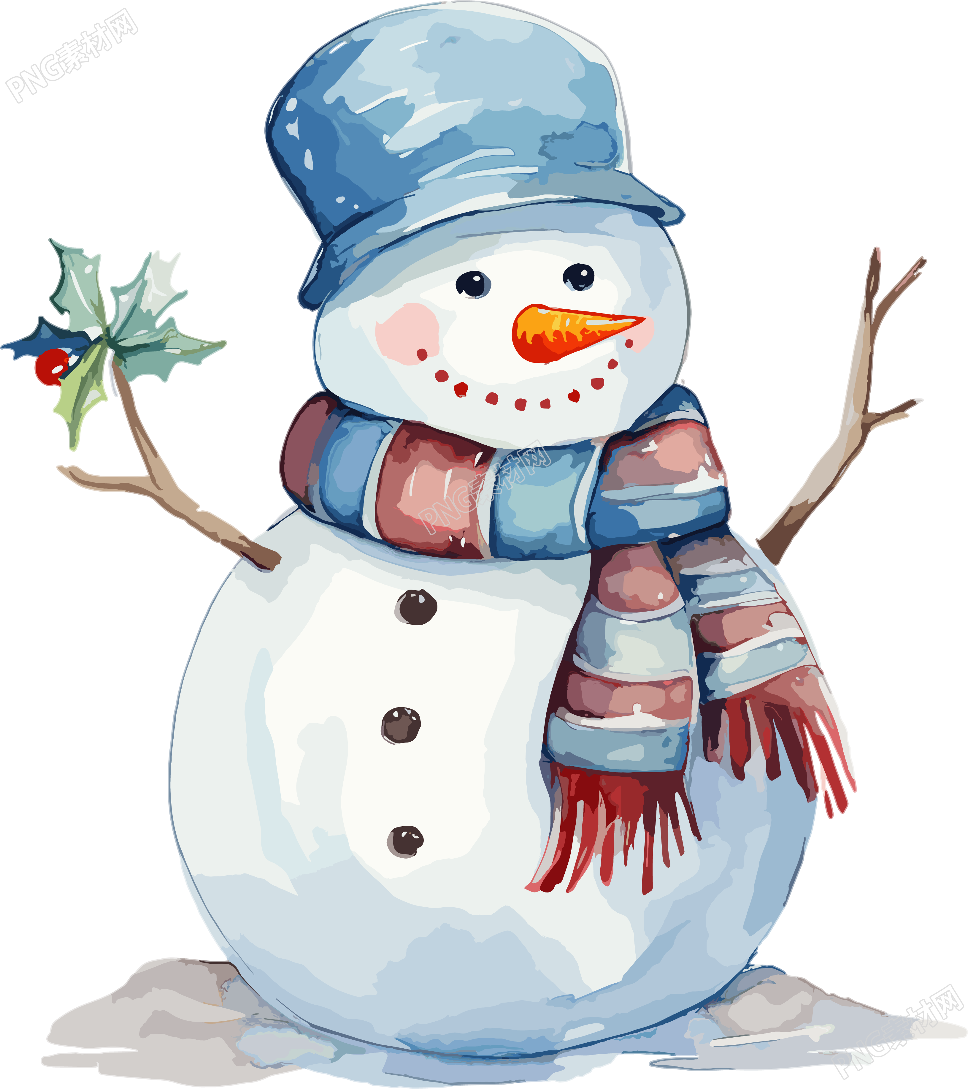 圣诞小雪人简约水彩插画