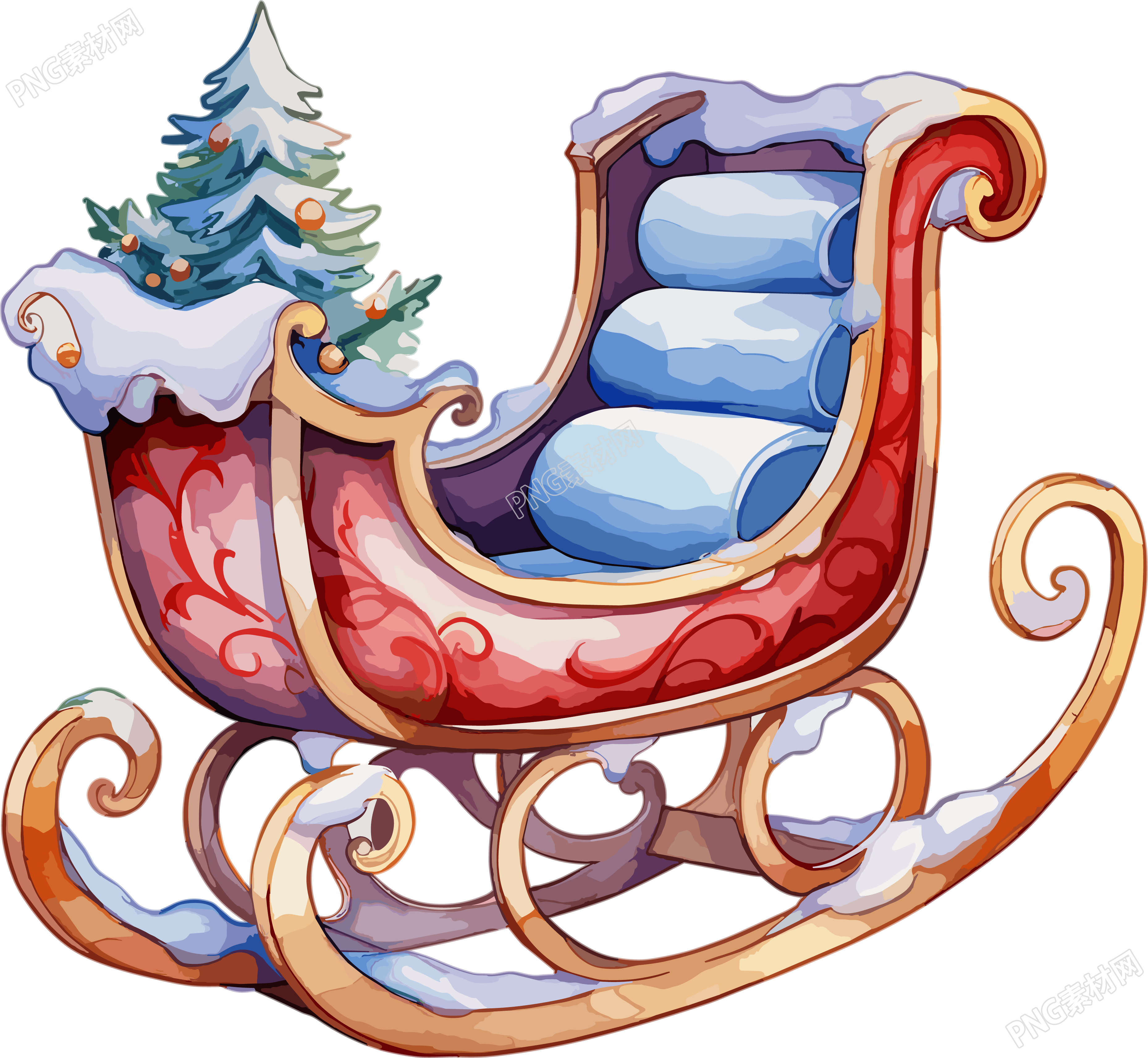 圣诞雪橇水彩插画