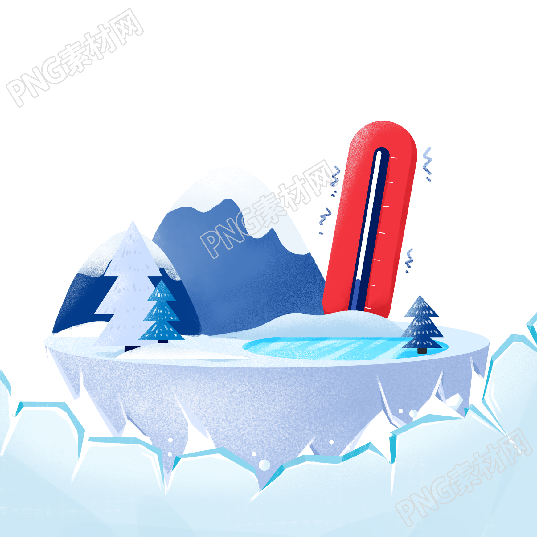 寒潮預警雪松和大山積雪插畫