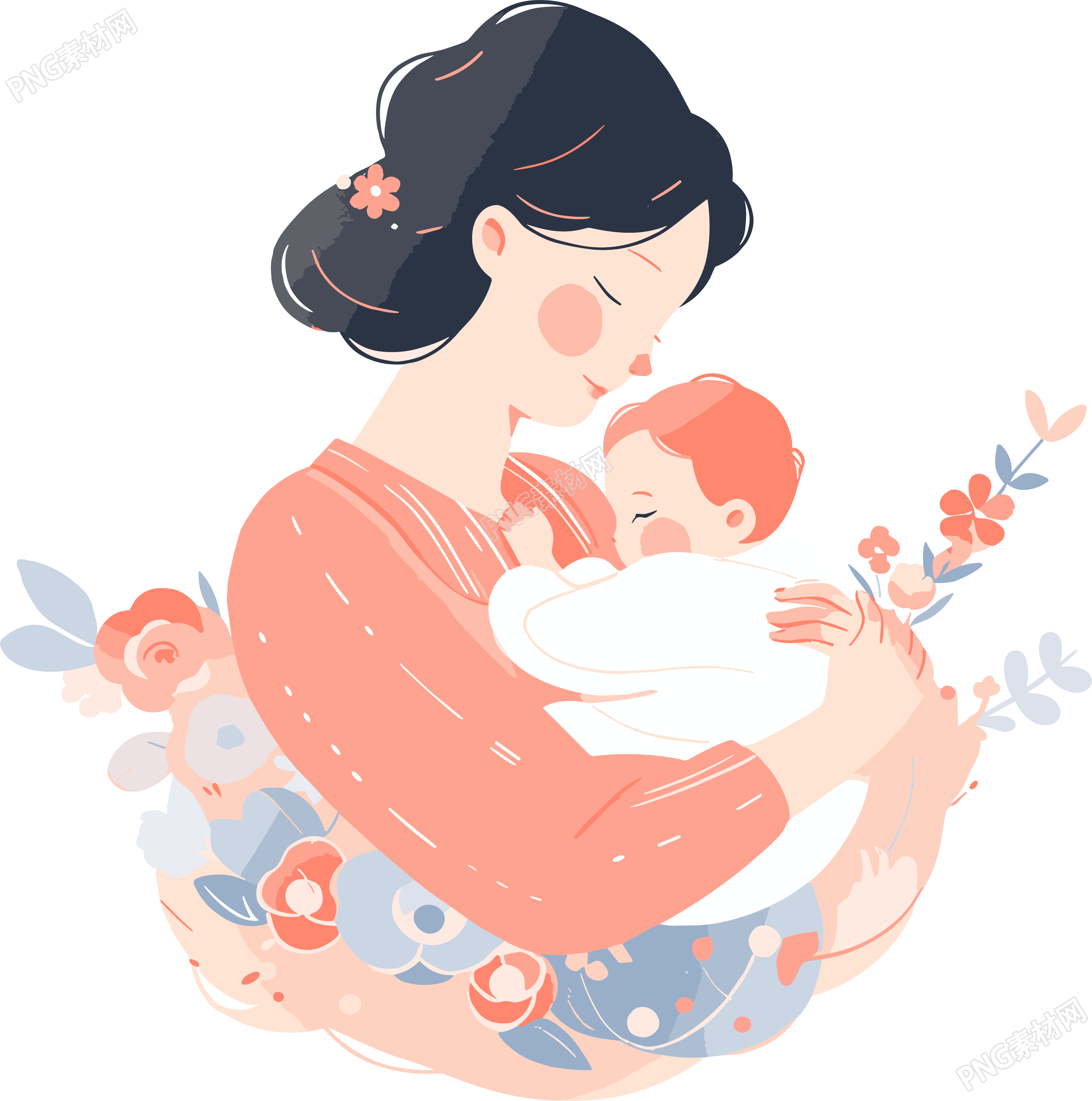 母亲节母子插画设计元素