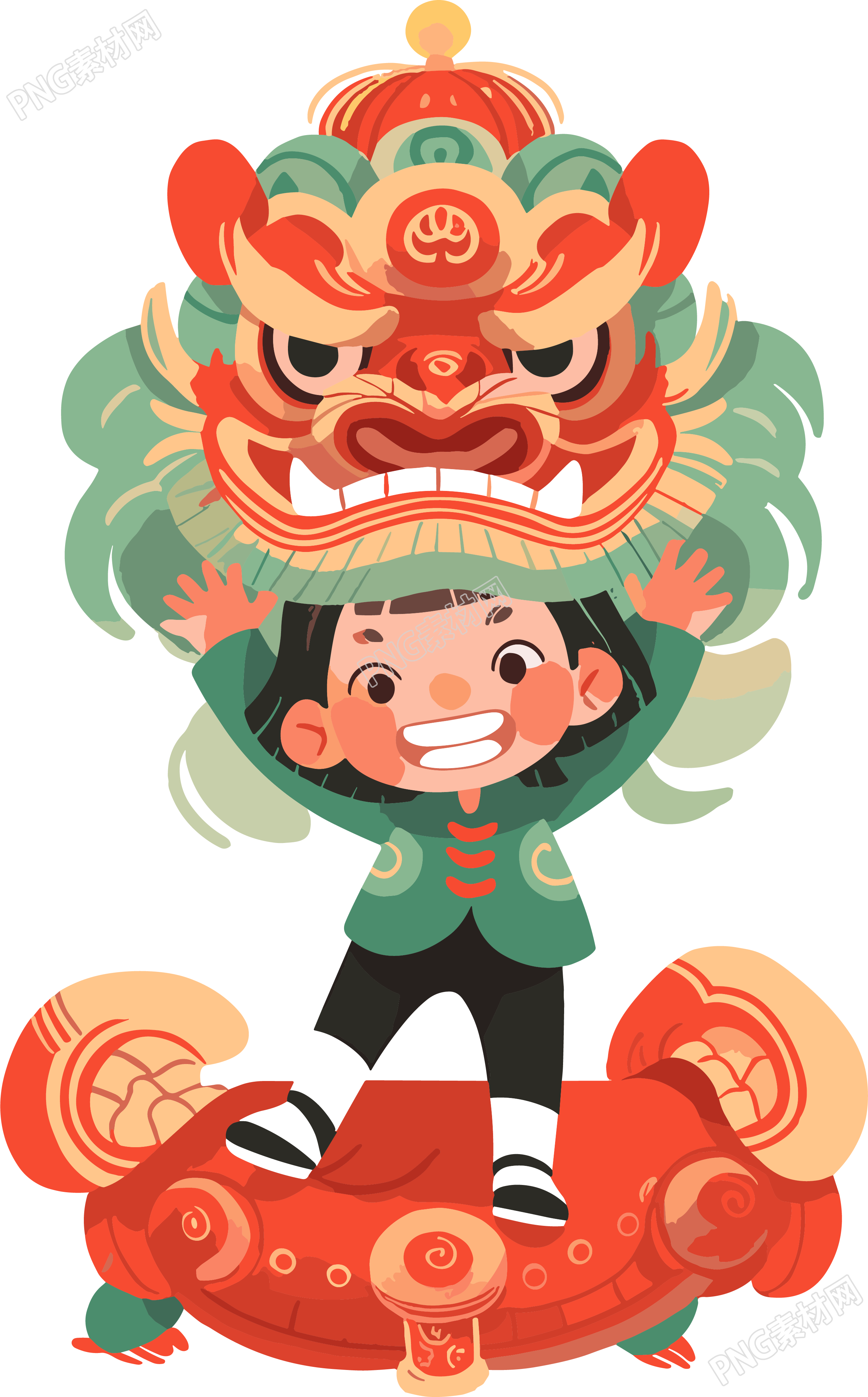舞狮男孩创意插画素材