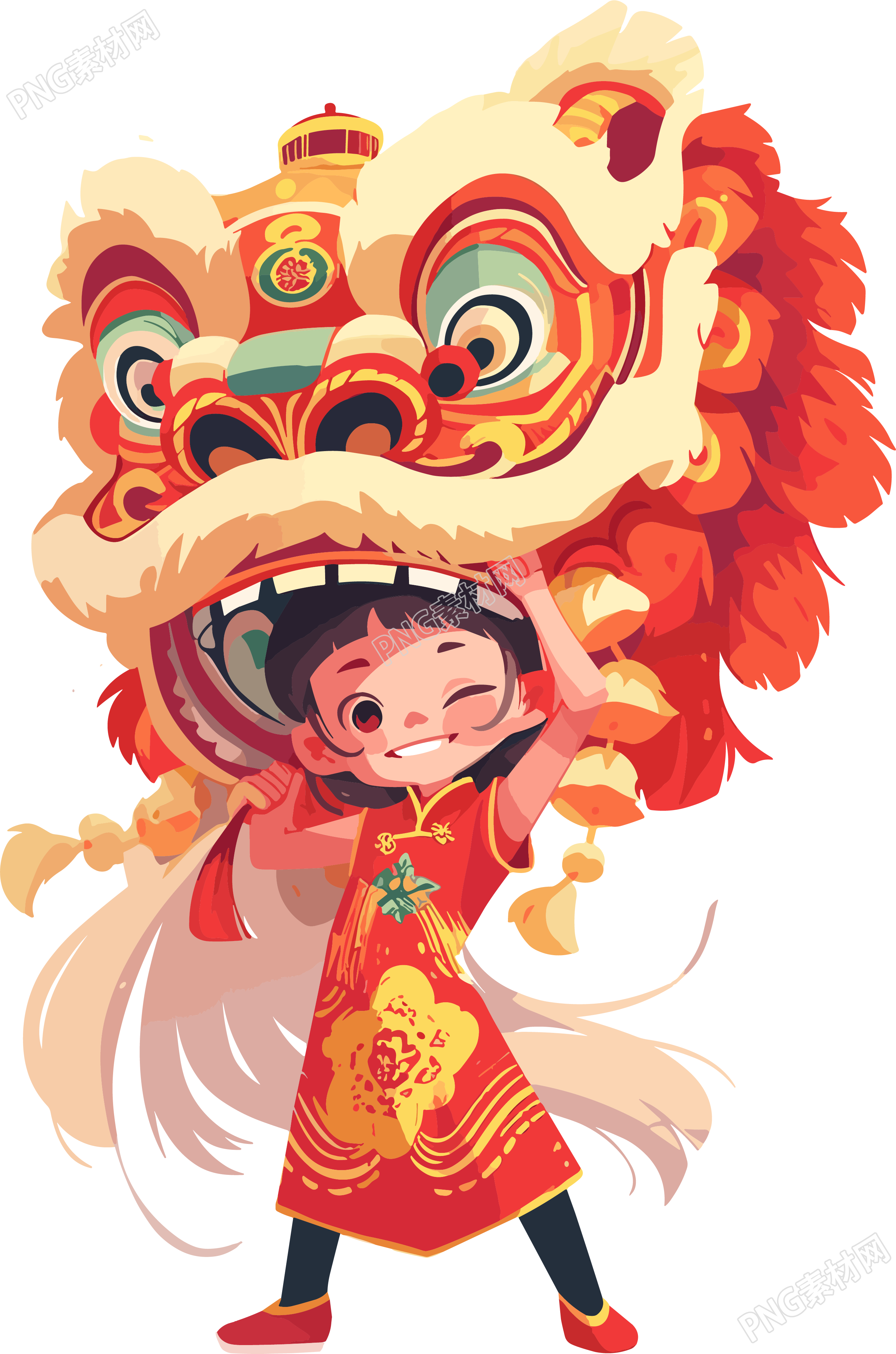 舞狮中国传统插画