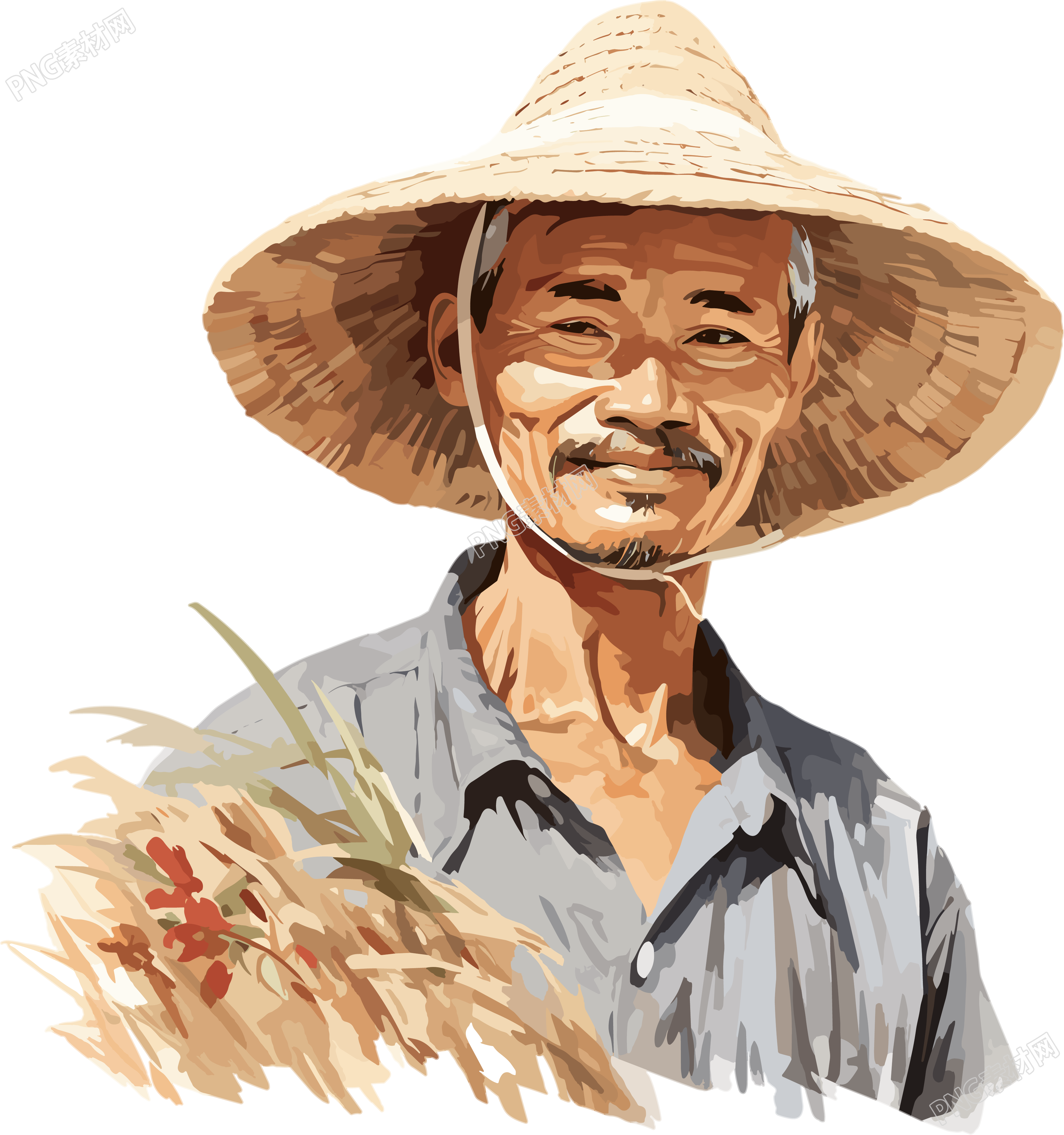 农民戴草帽创意插画