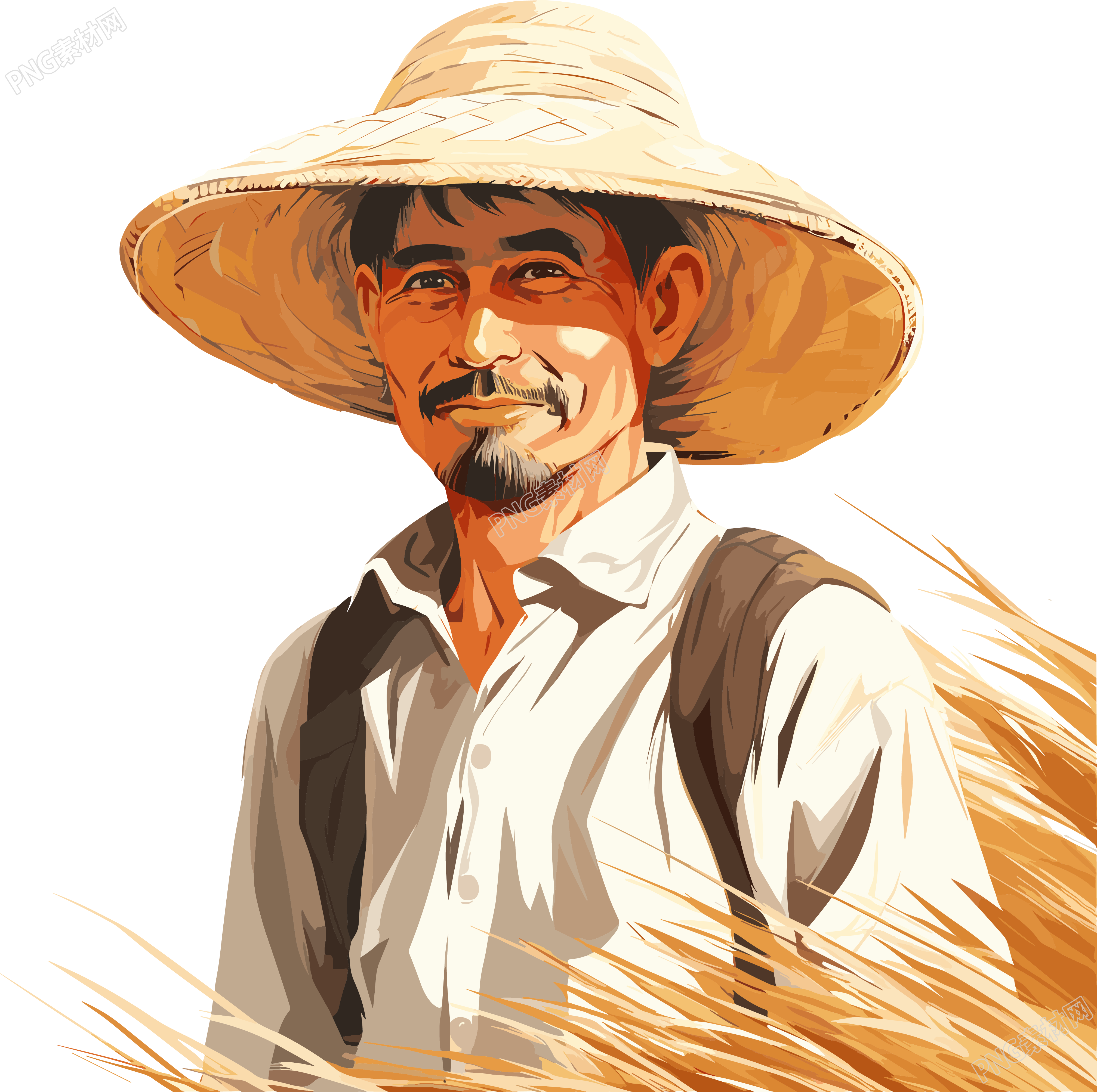 农民戴着草帽创意插画