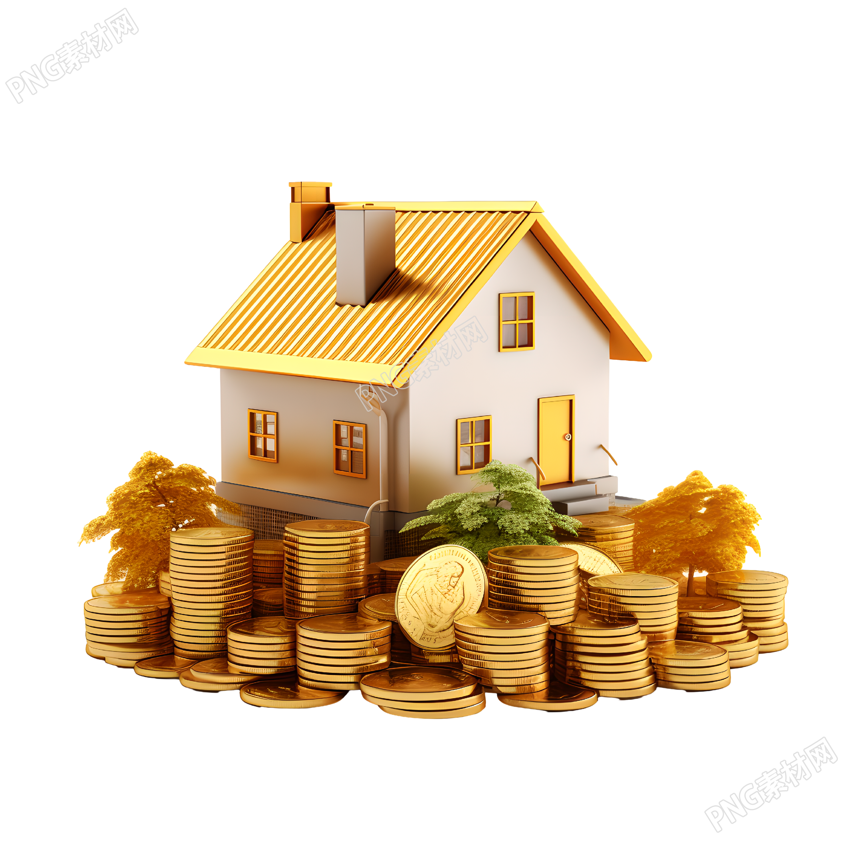 3D金币房屋PNG素材