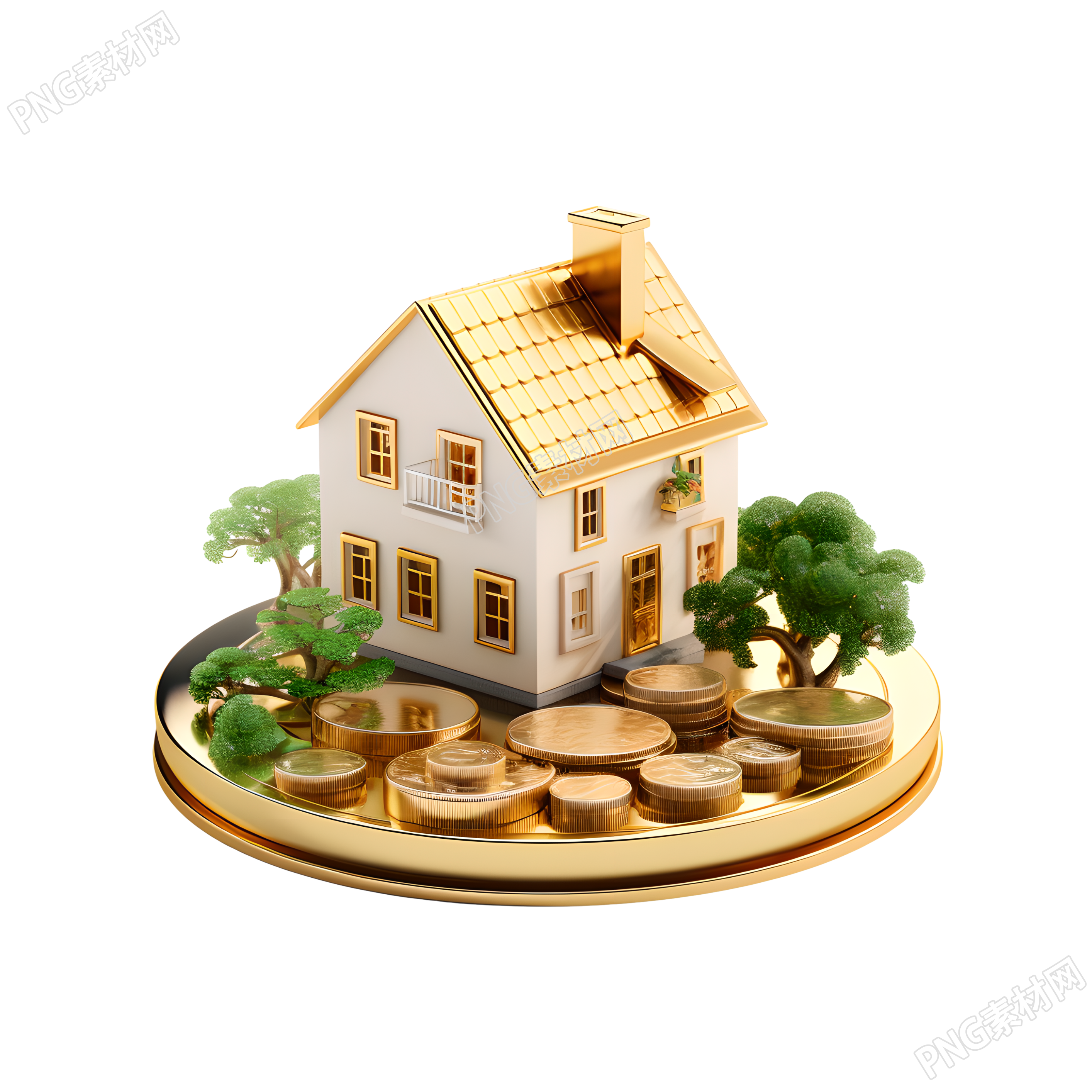 3D金币房屋图标插画