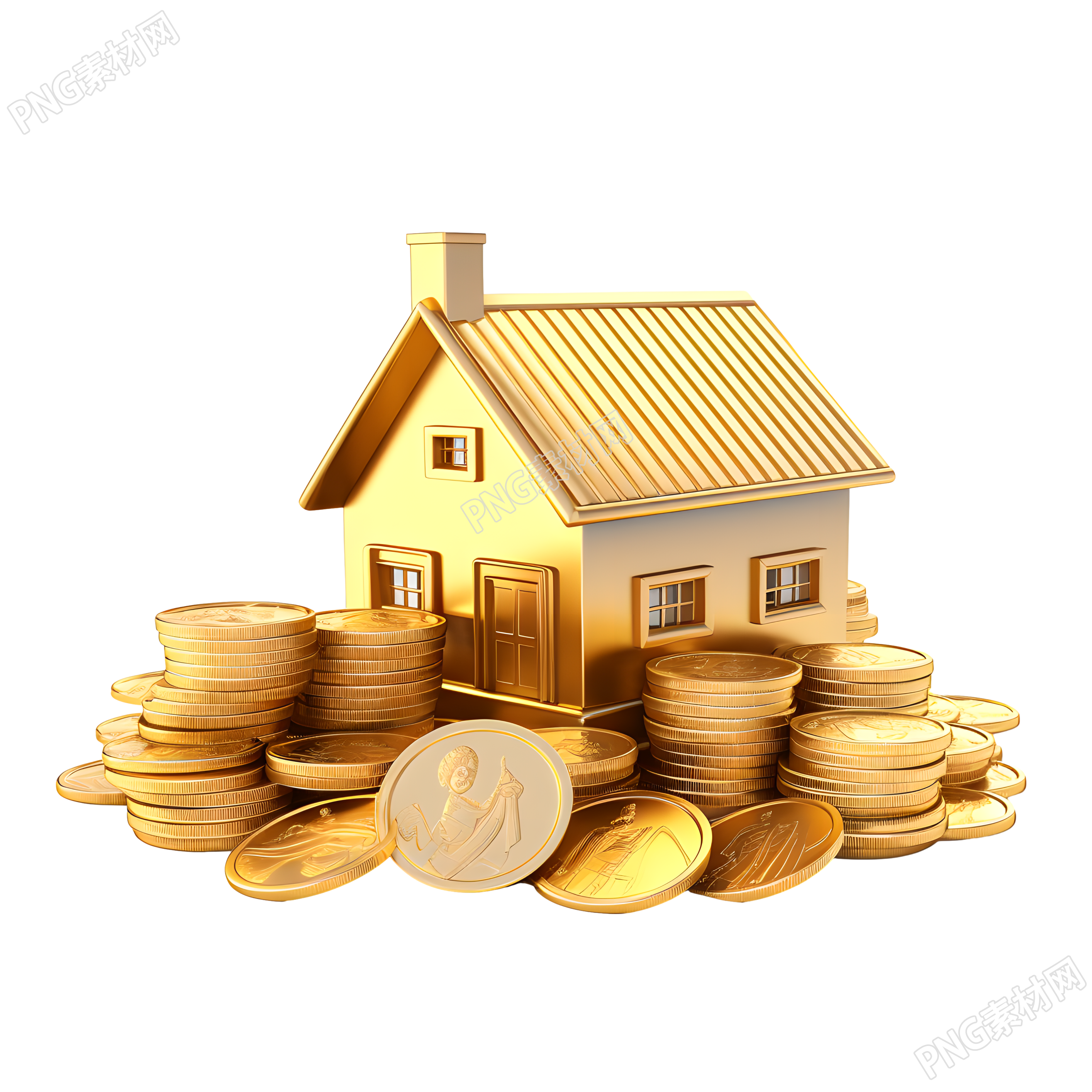 3D金币房屋高清透明背景素材