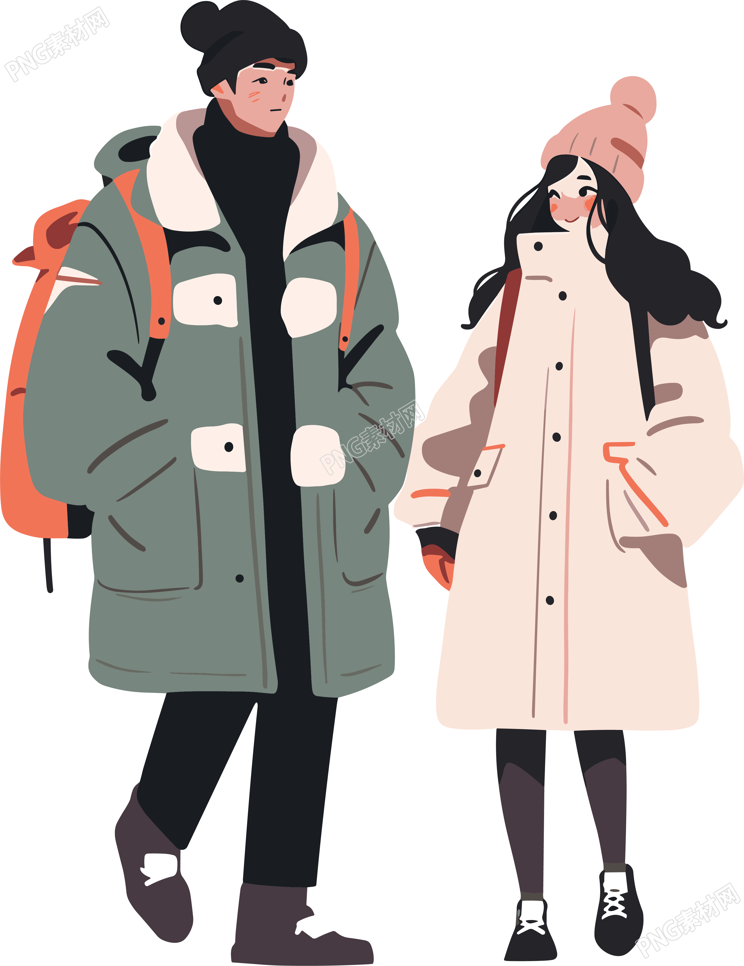 冬日情侣平面插画素材