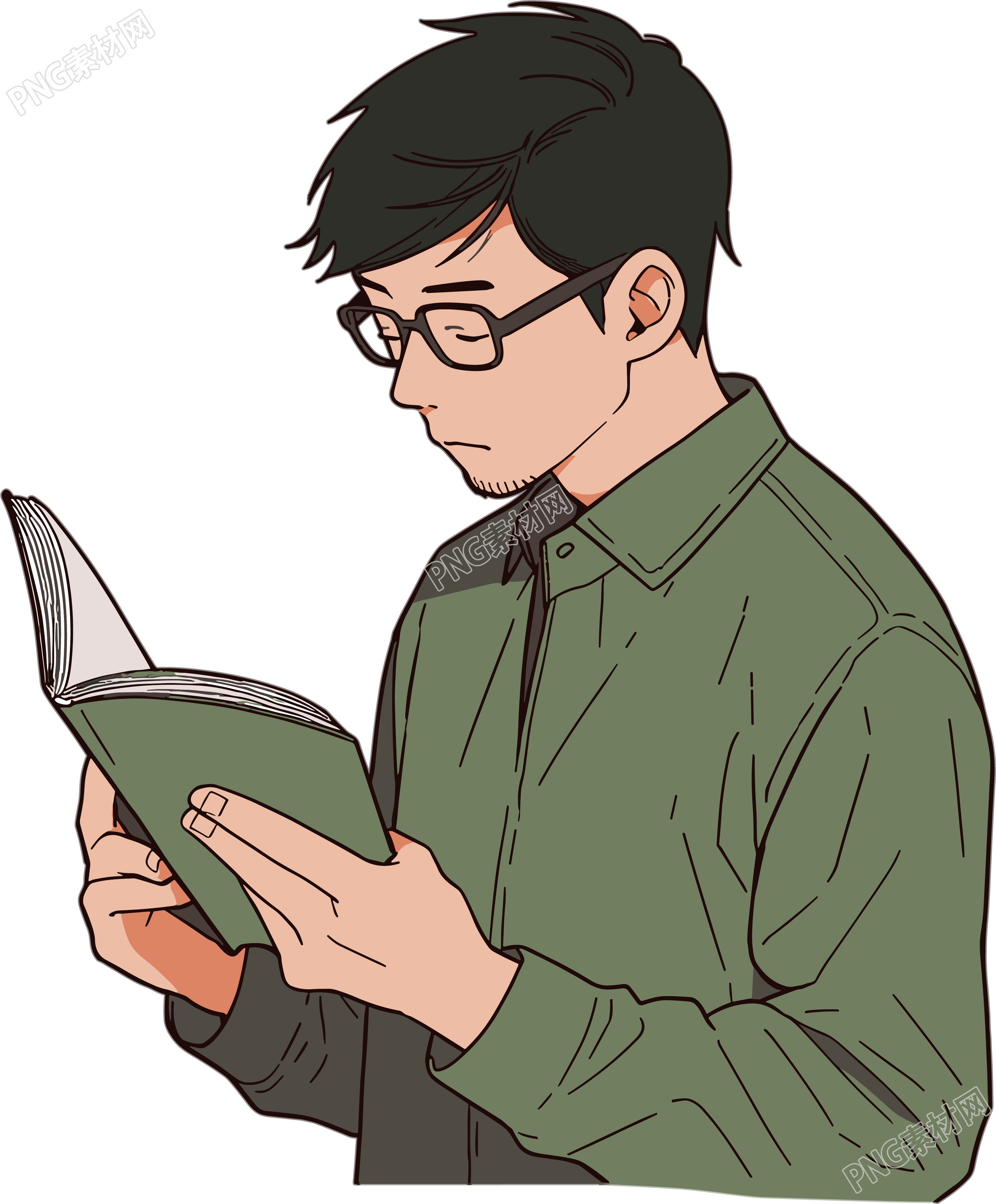 男生读书简洁扁平插画