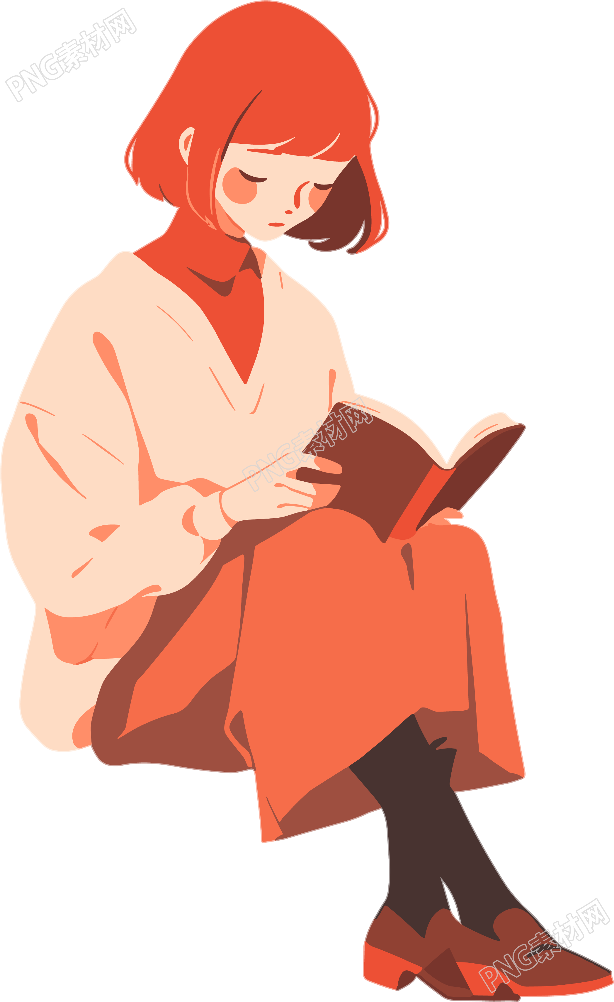 读书女孩简洁扁平元素