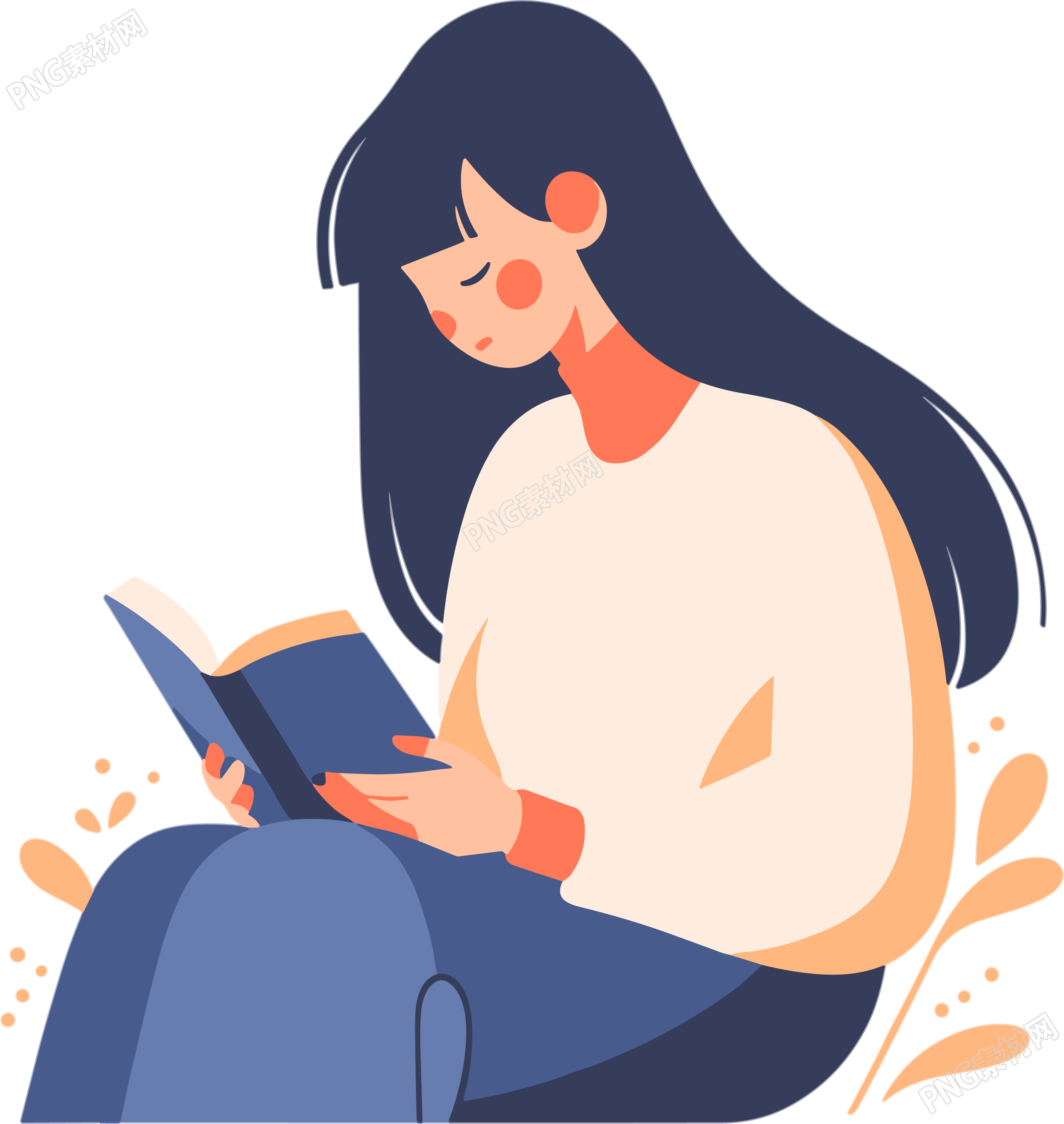 读书女孩简洁可爱的插图