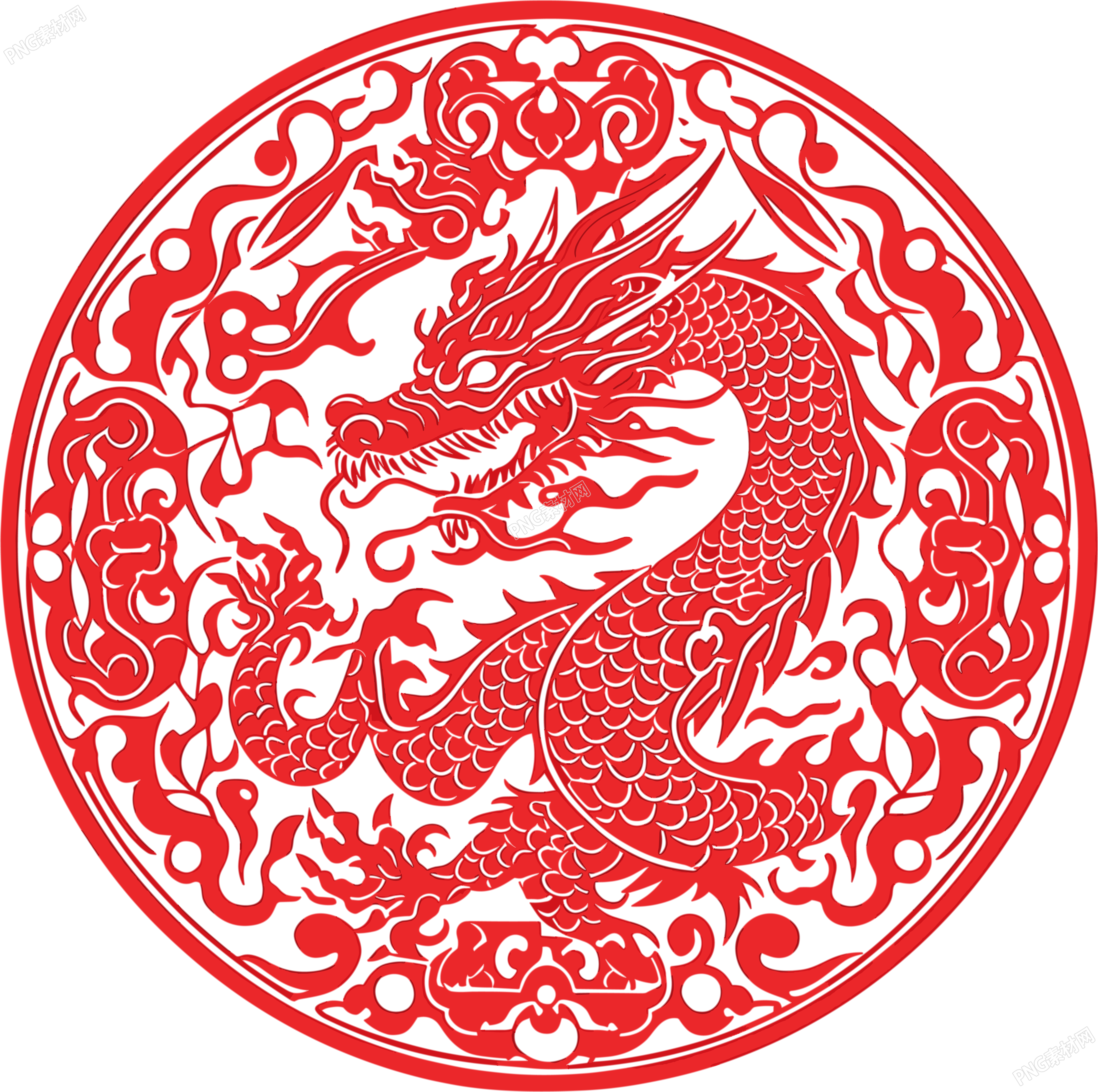 窗花剪纸中国龙艺术插画