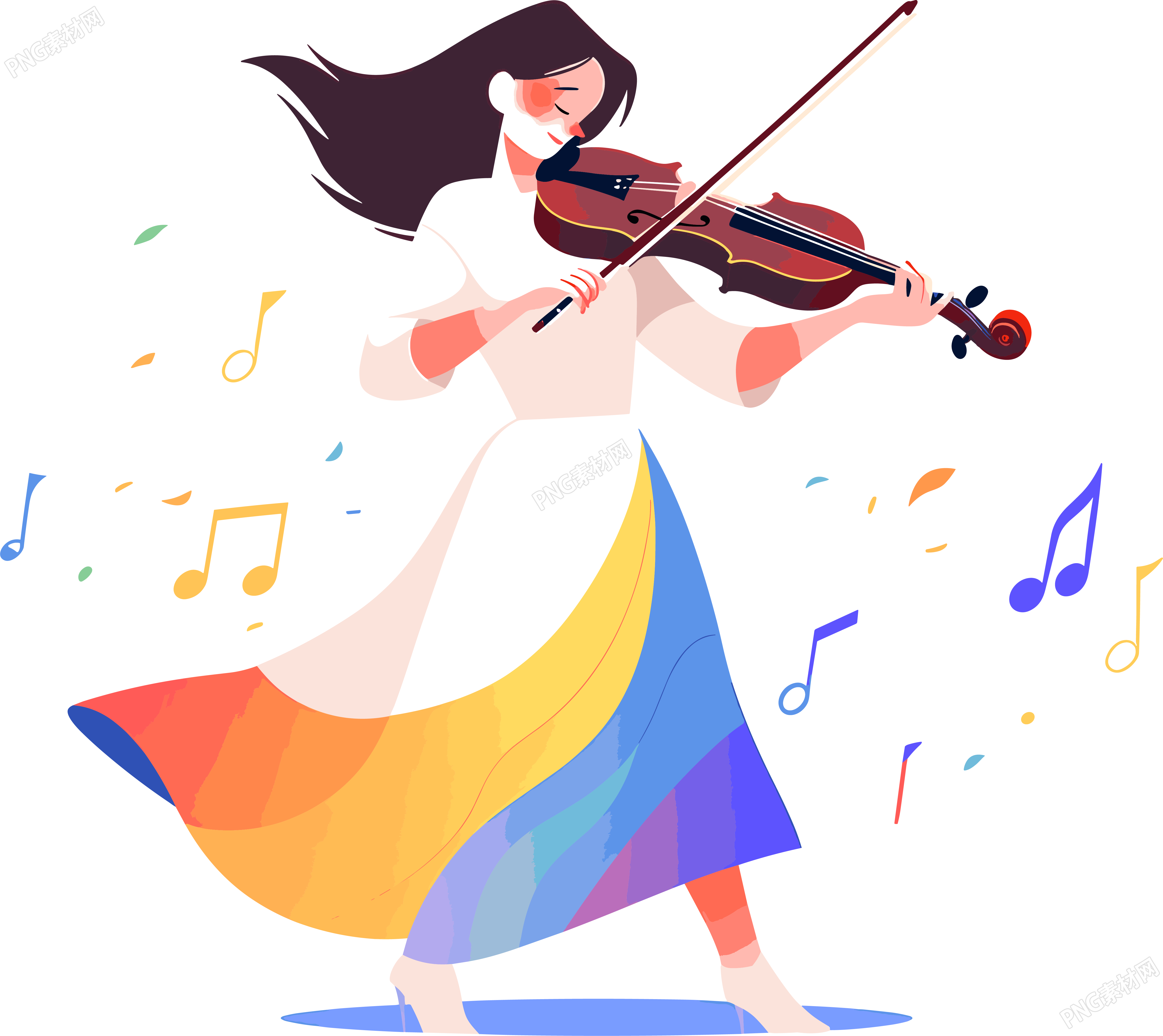 拉小提琴的女生彩色插图