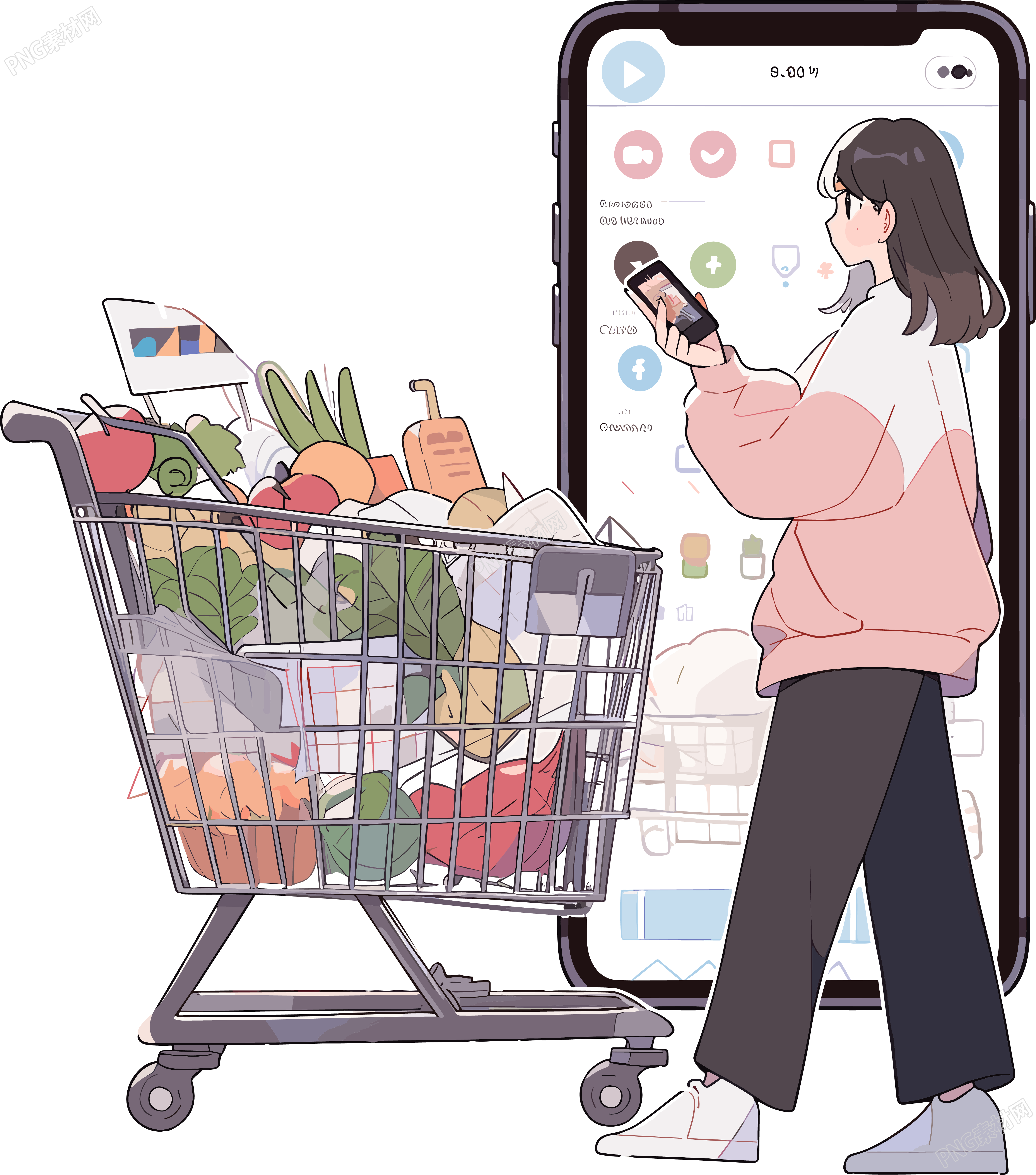 手机购物女孩创意设计素材