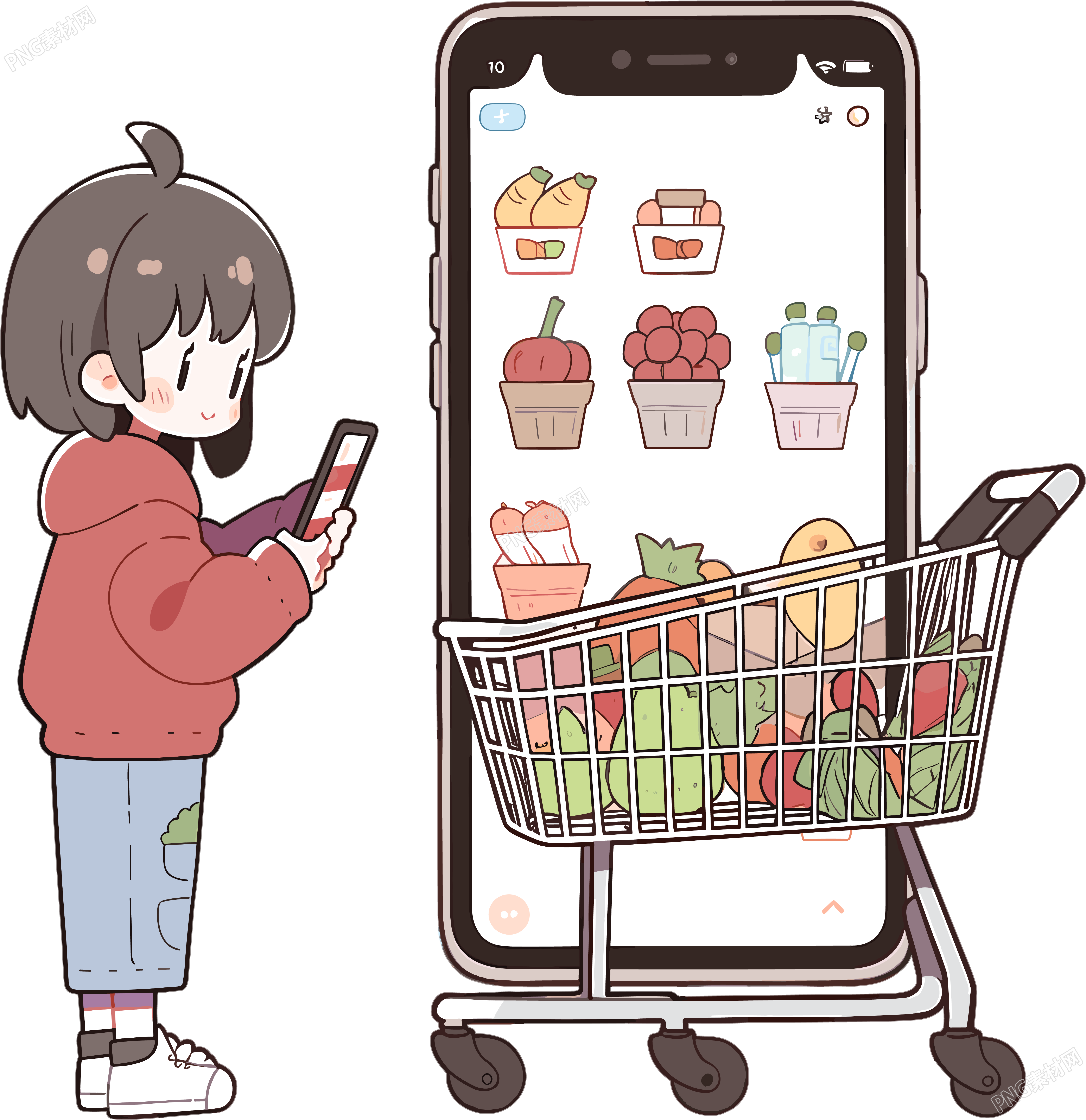 手机购物女孩简洁丰富插图
