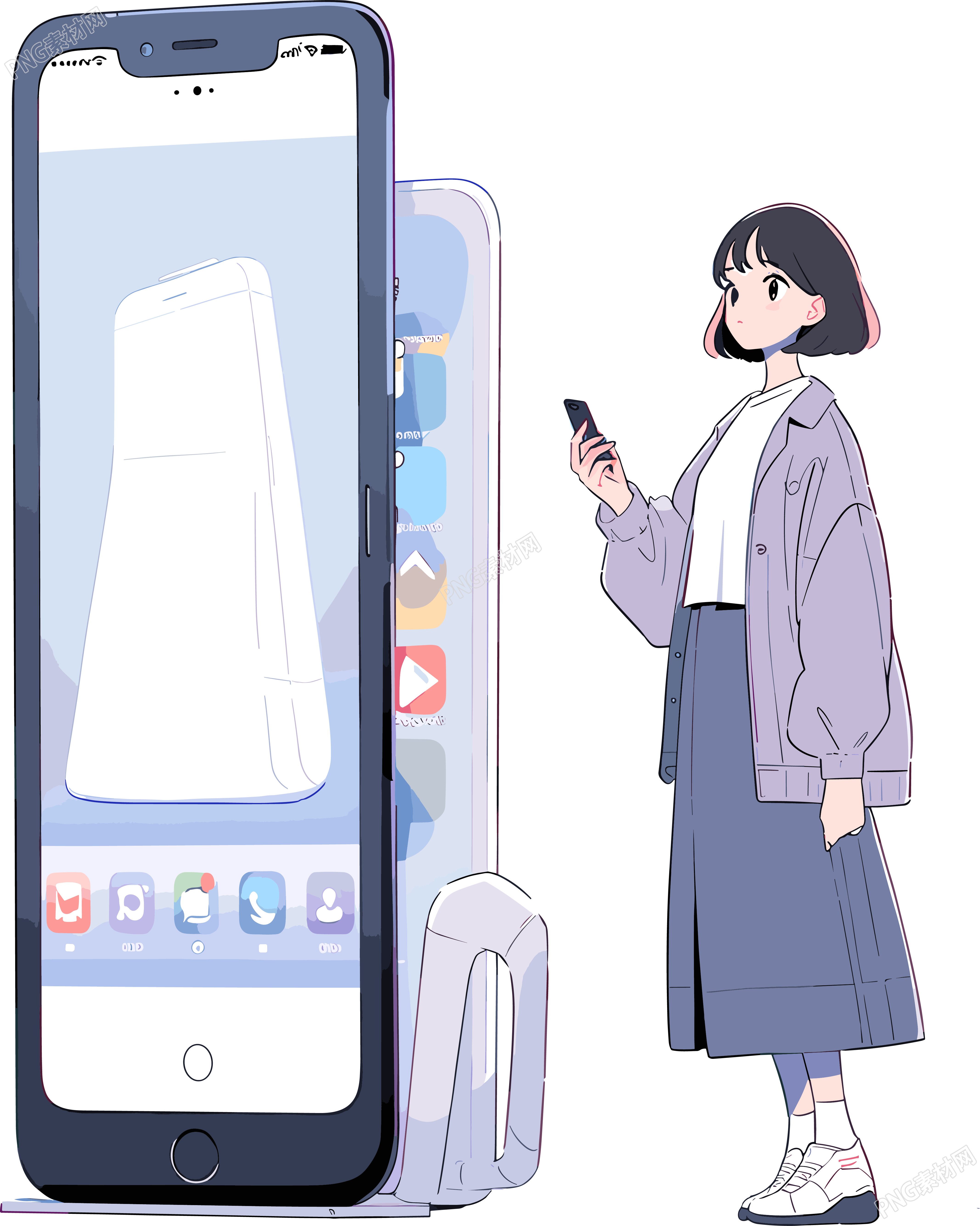 手机购物女孩可商用PNG素材