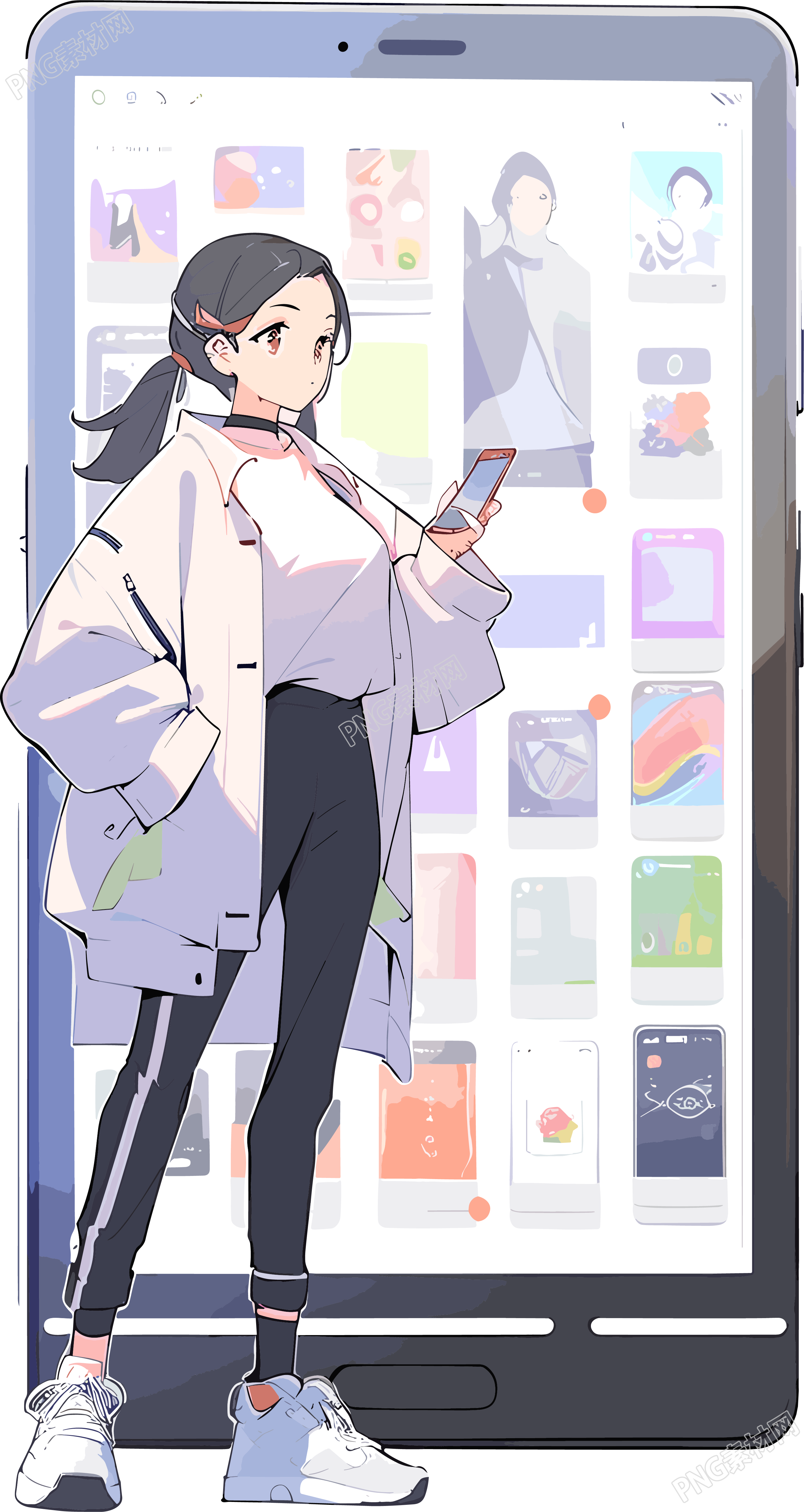 手机购物女孩简约风格插画