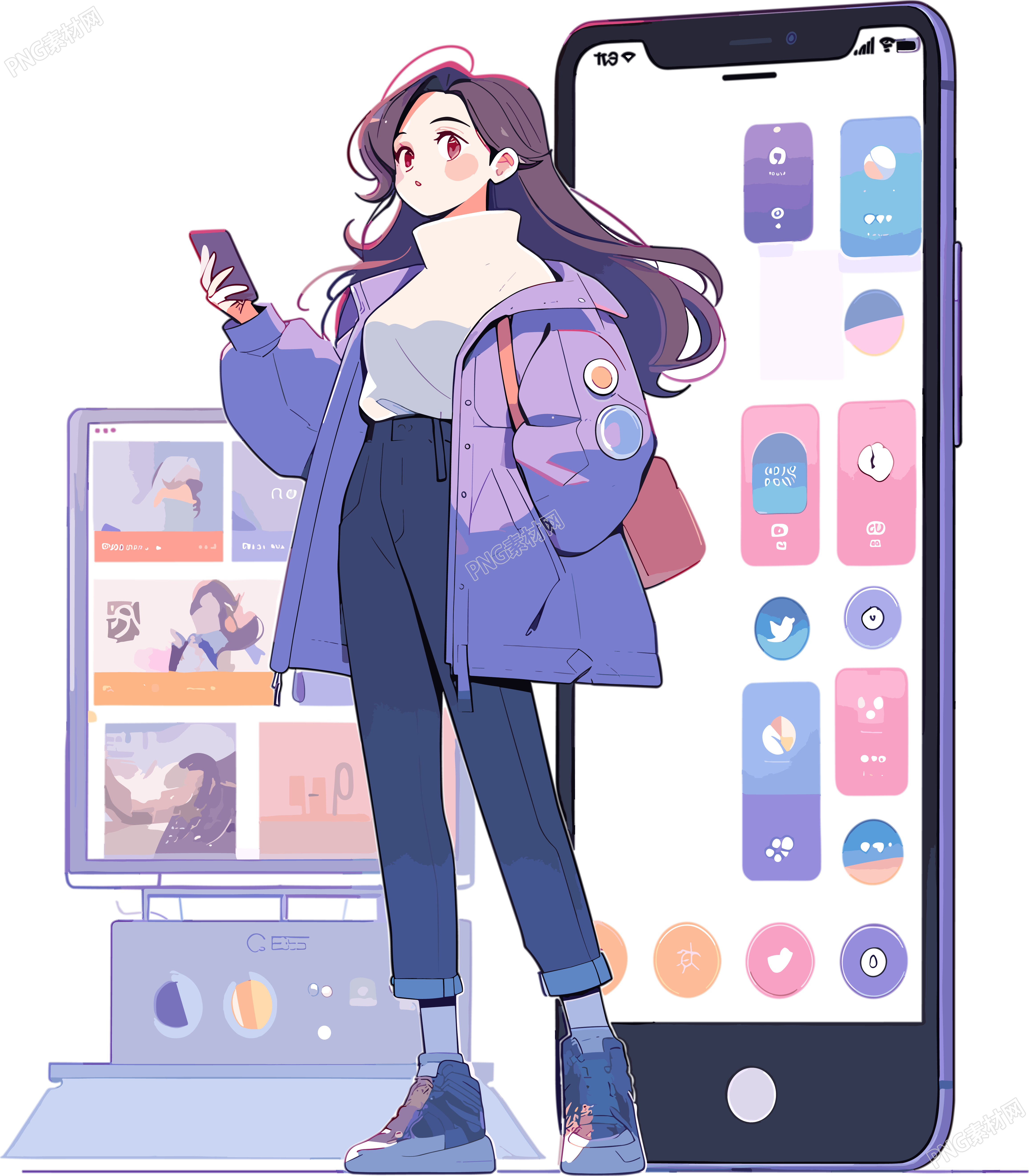 手机购物女孩PNG素材