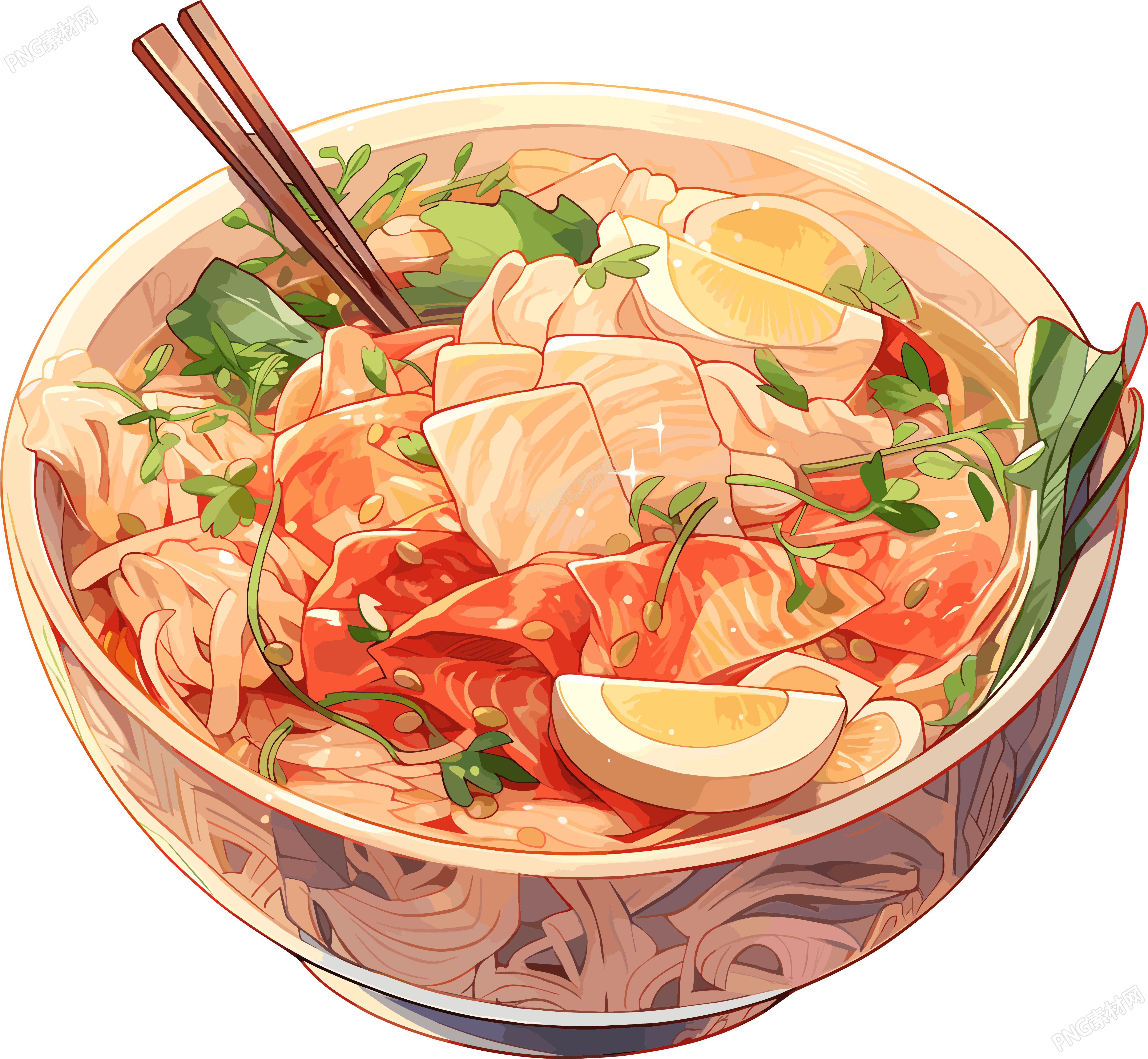 泰式汤面彩色素描绘画素材