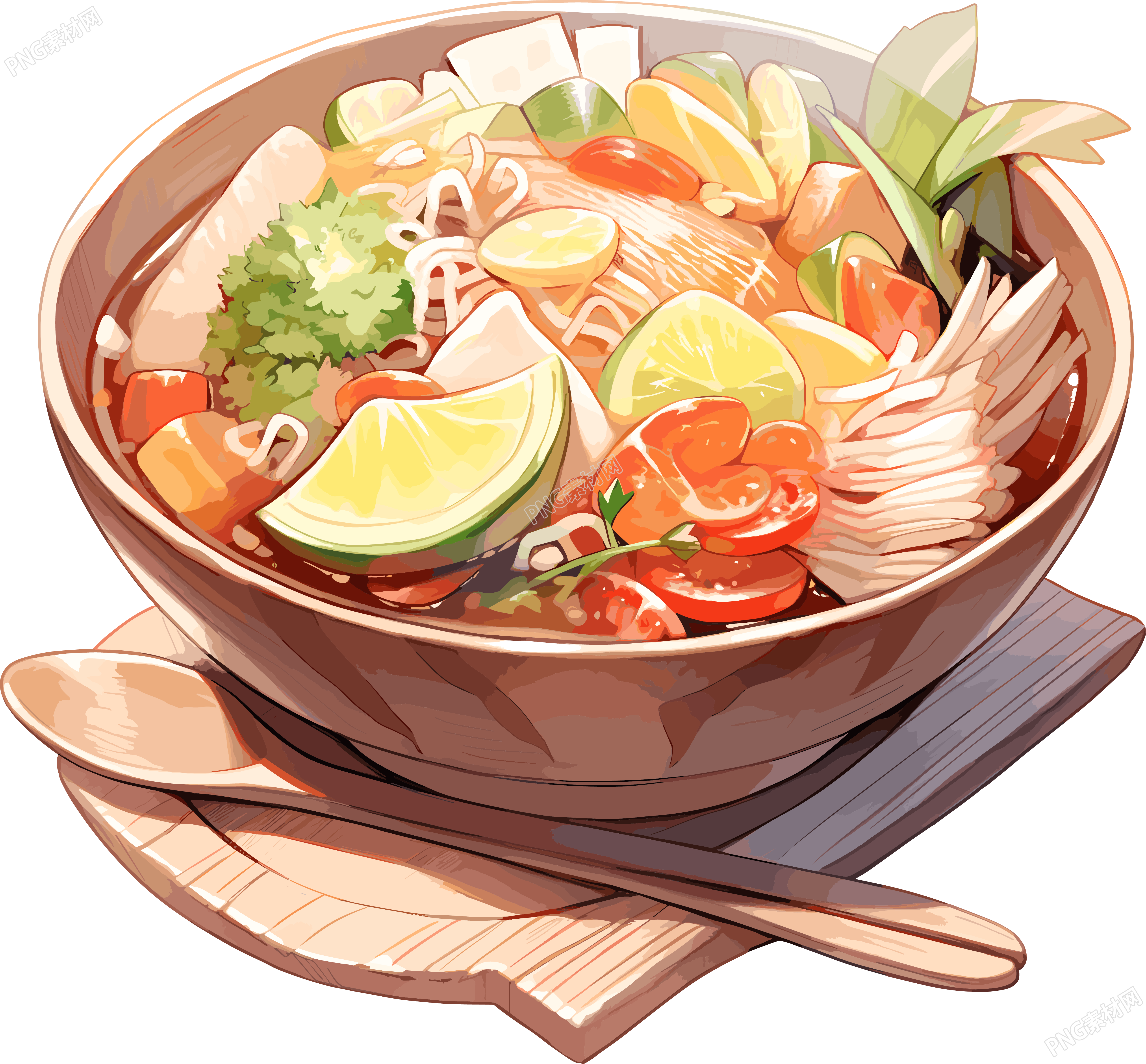 泰式汤面手绘插画图案