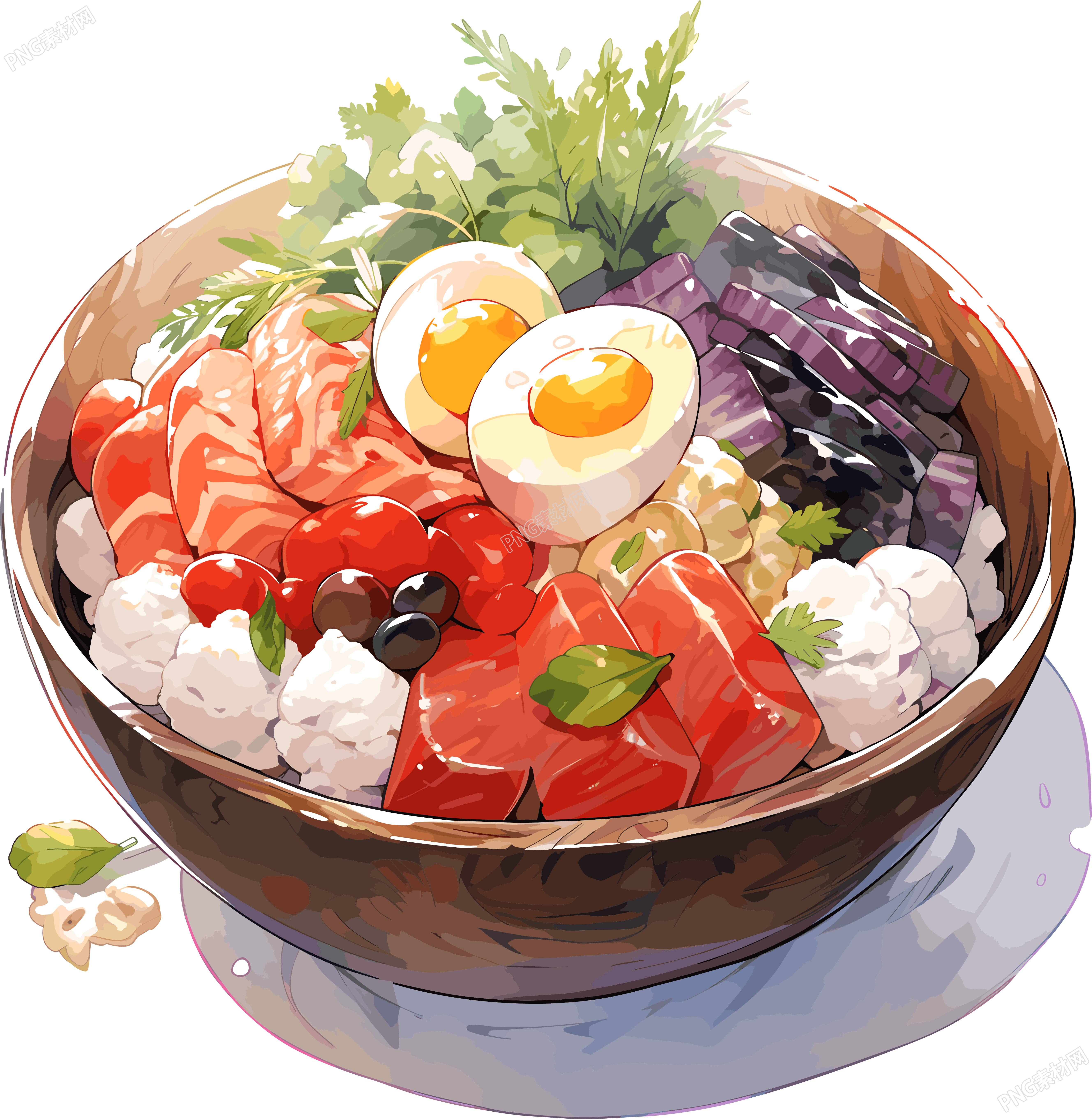 三文鱼盖饭鲜明插图