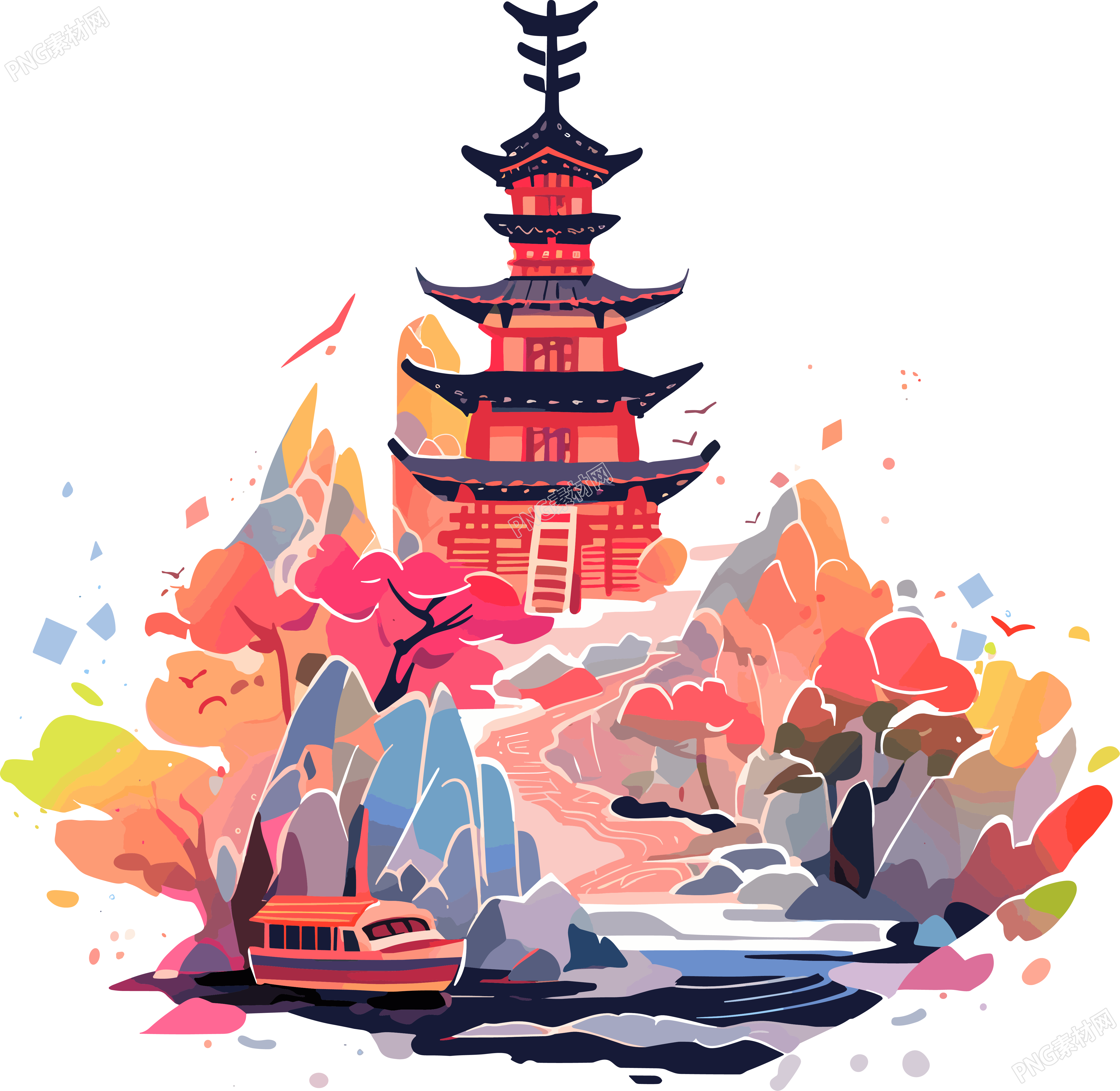 旅游风景极简设计插画