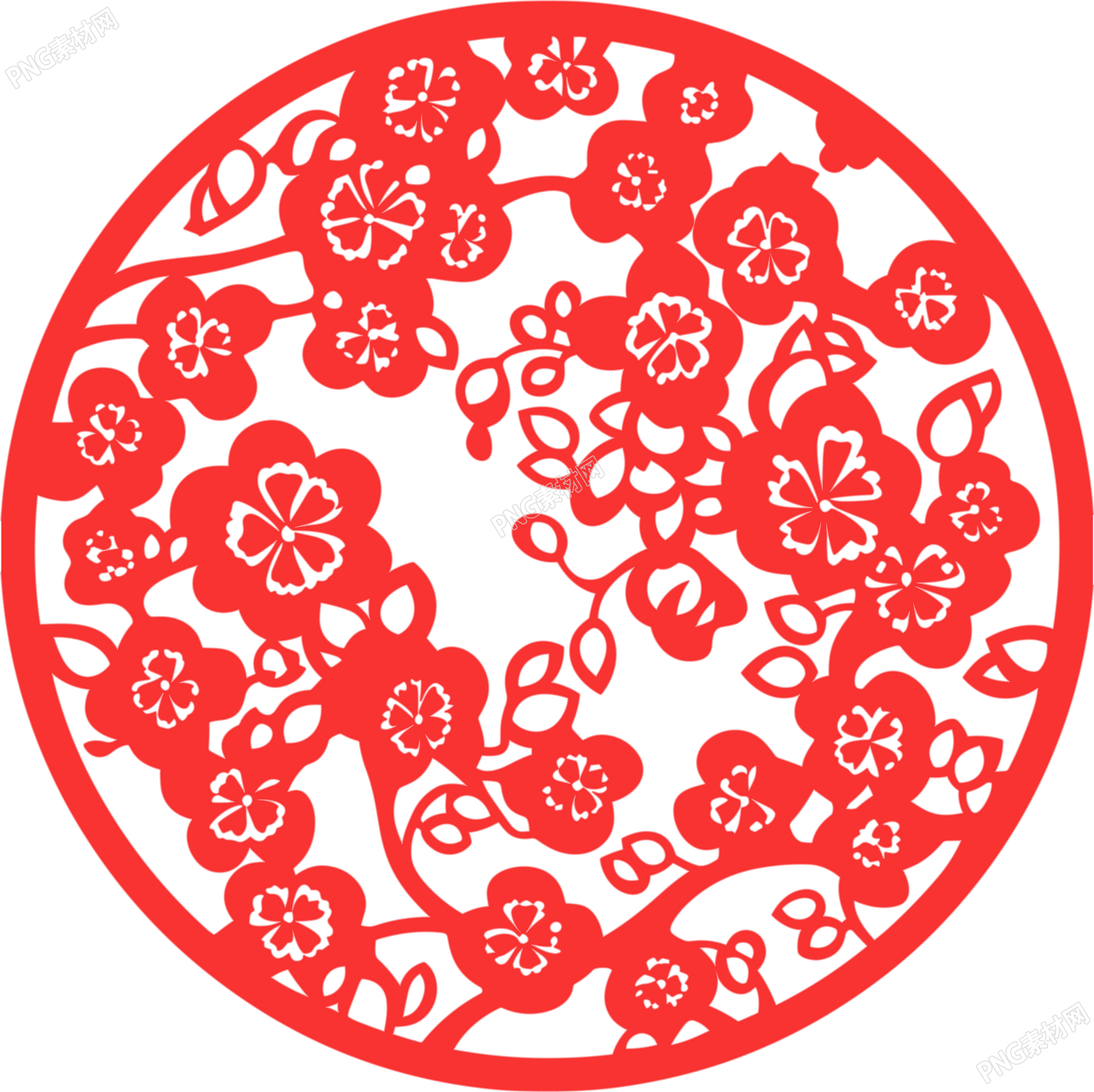 窗花剪纸扁平风梅花素材