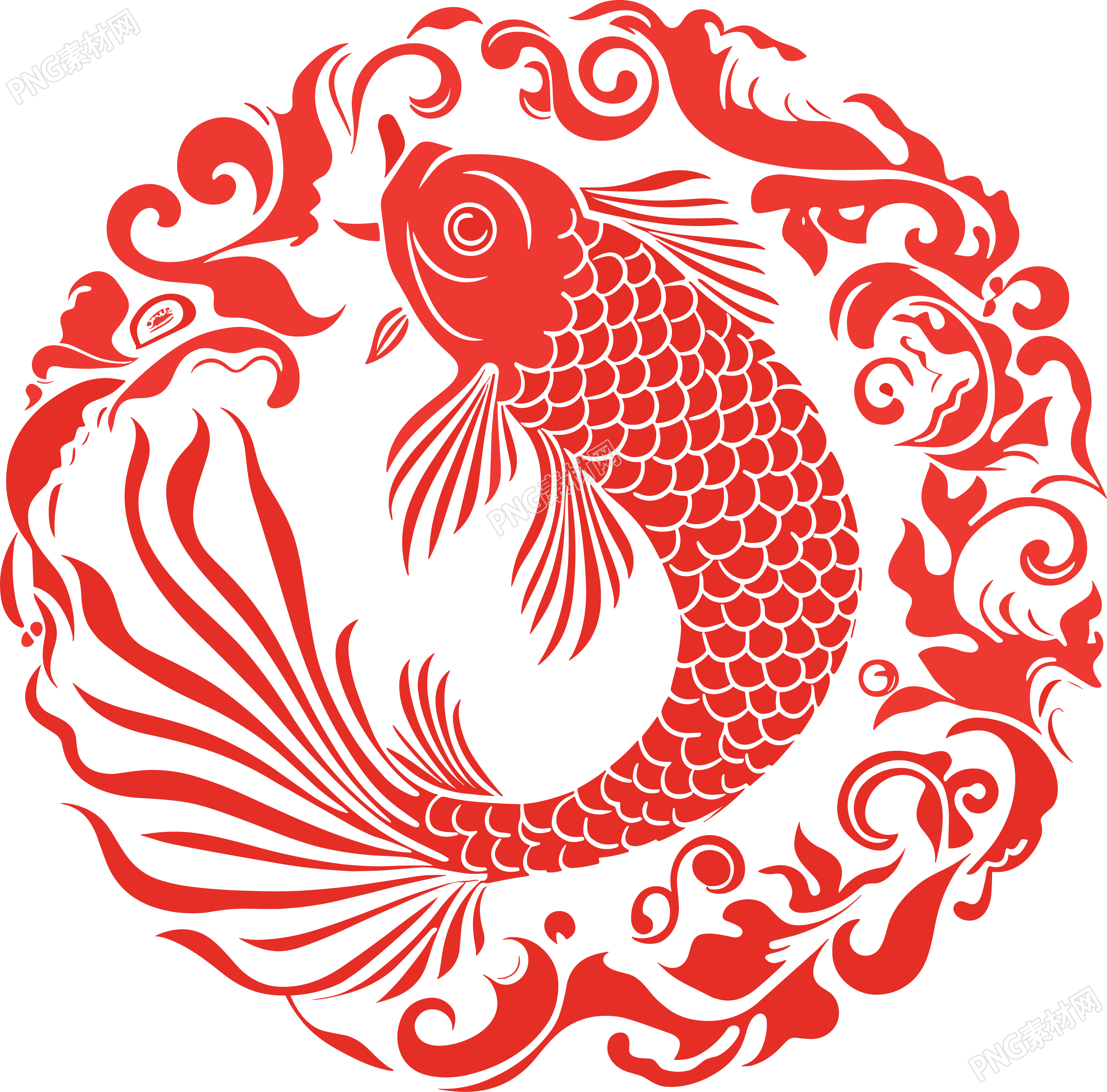 窗花剪纸红色锦鲤插图