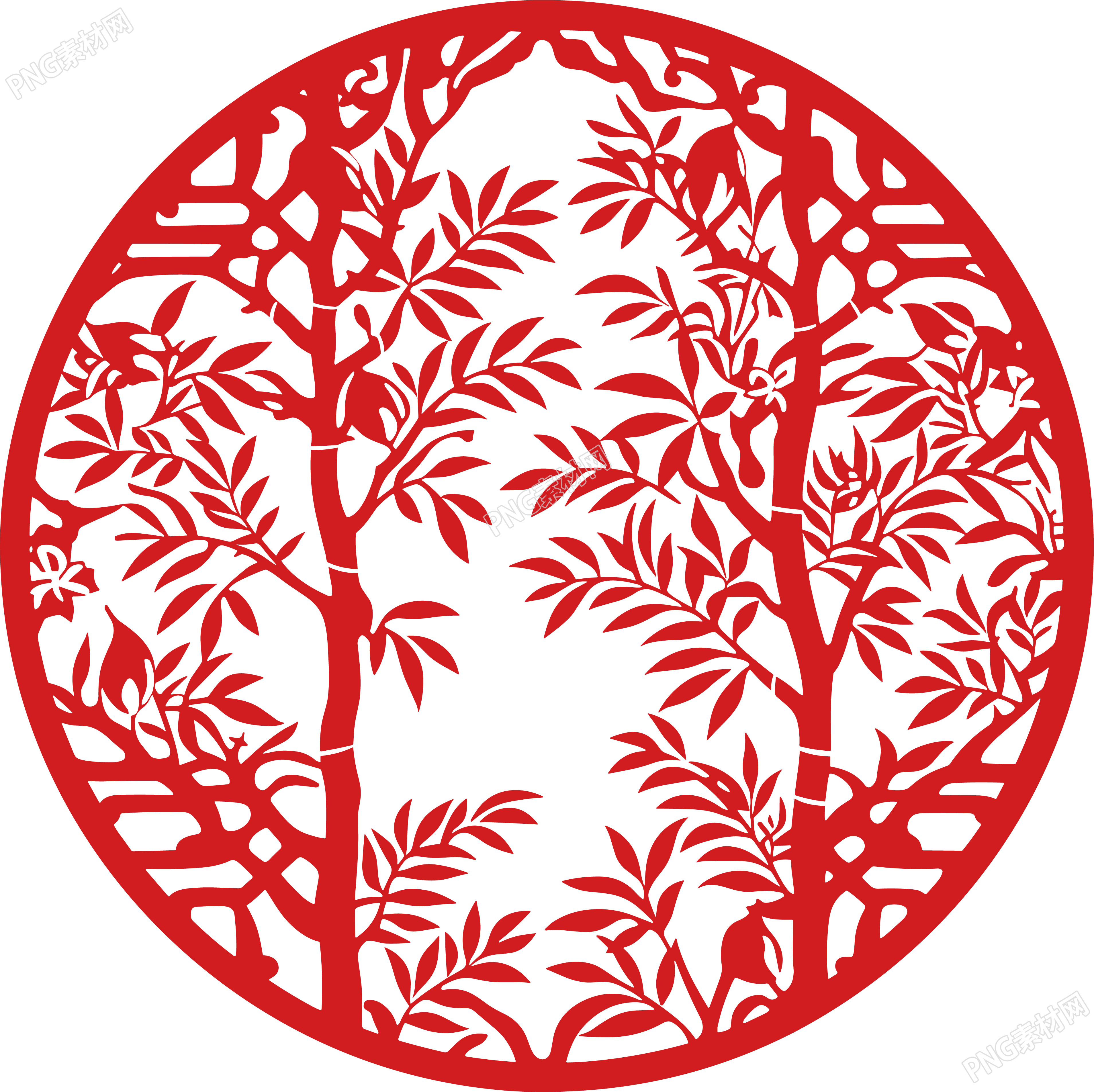 窗花剪纸竹子扁平插图