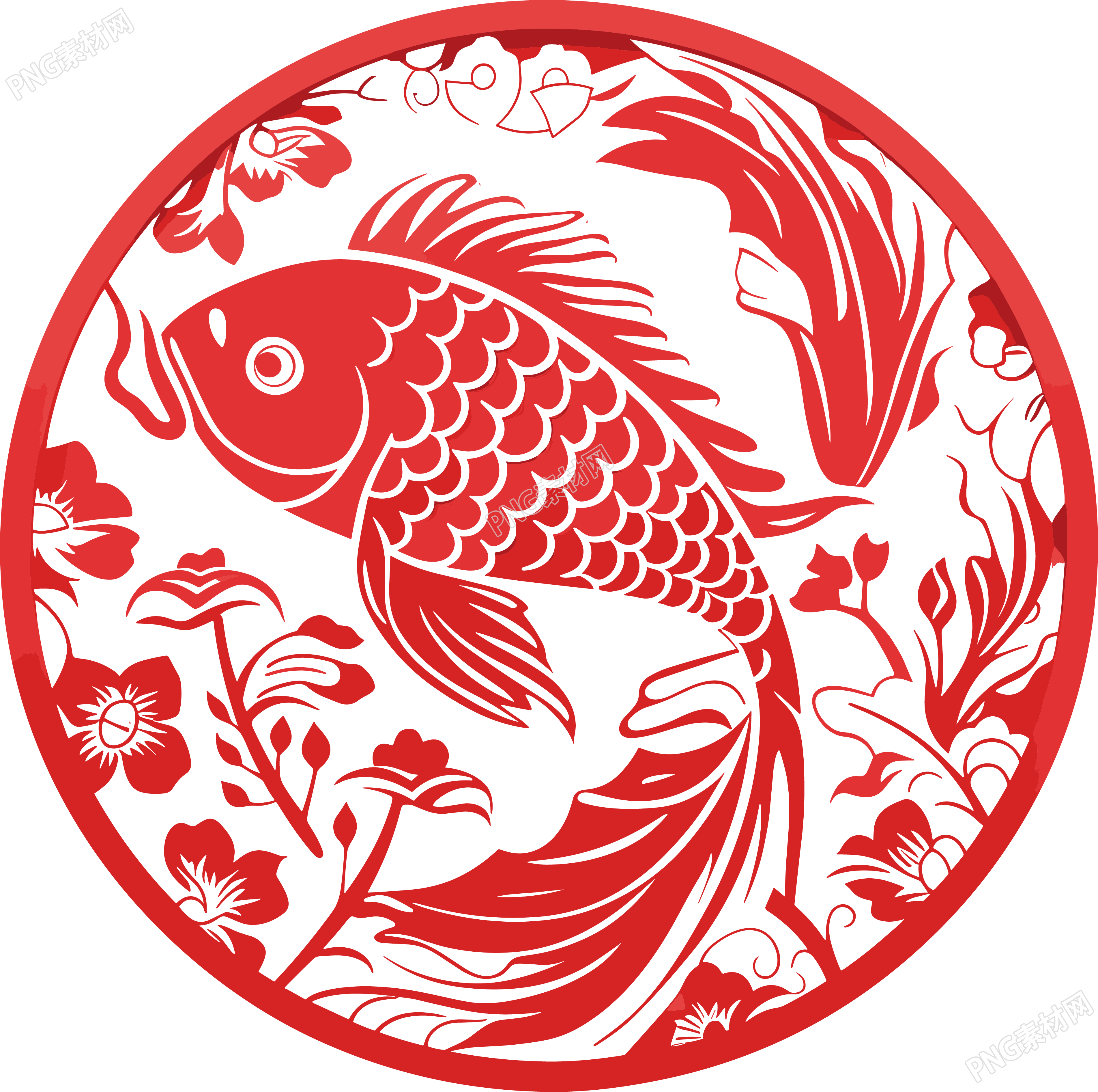窗花剪纸单层锦鲤素材