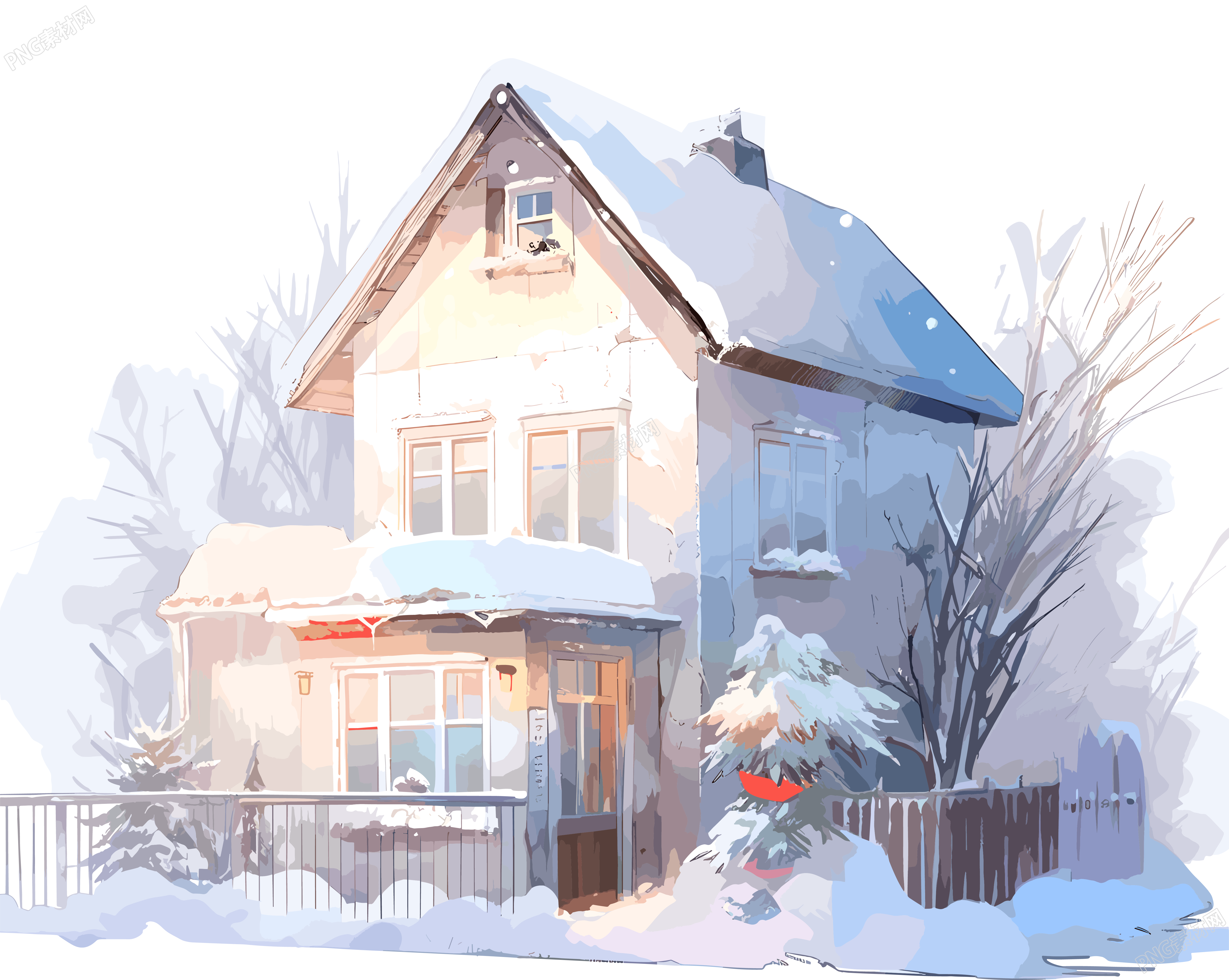 雪地小屋明亮插画素材