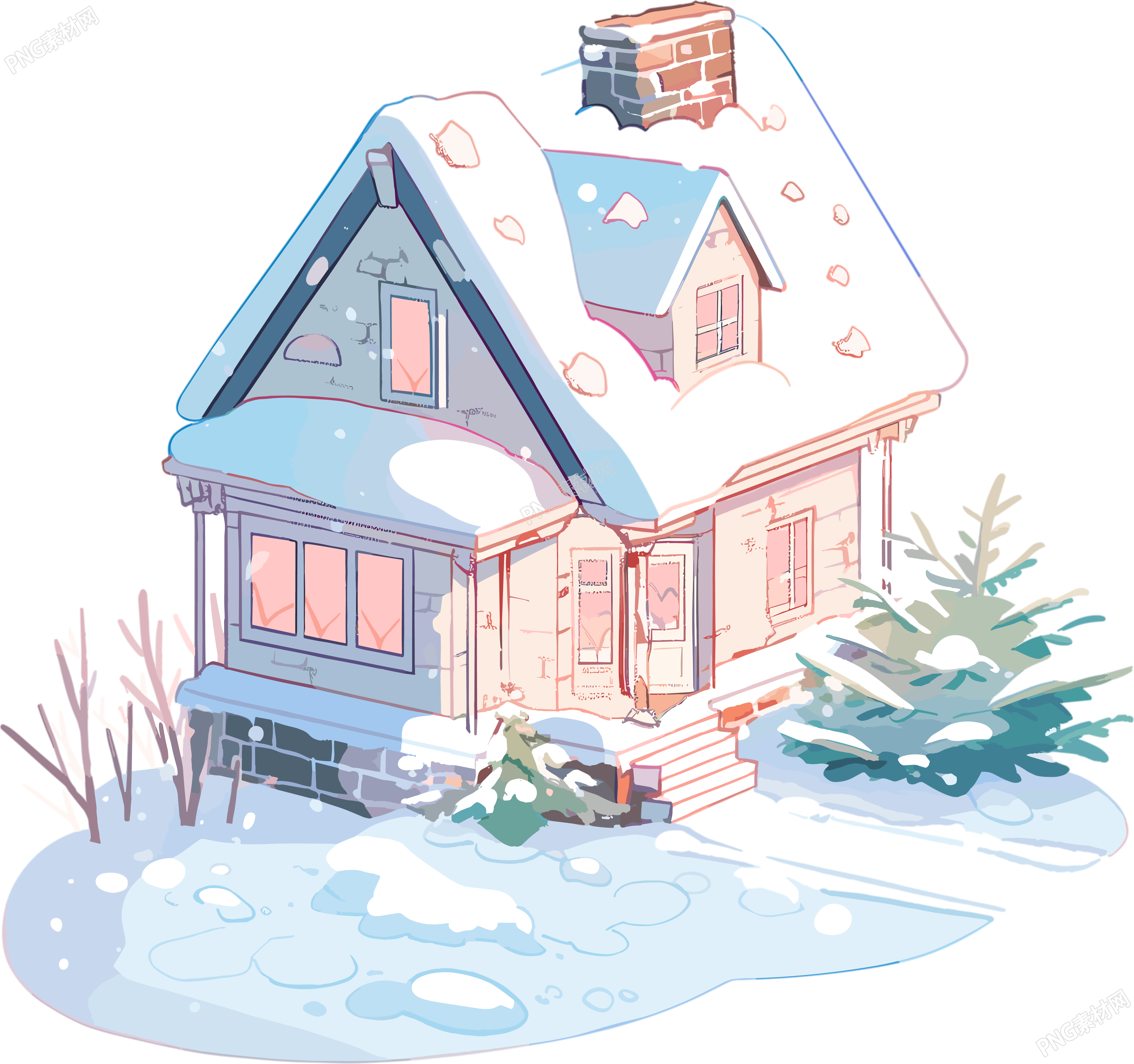 雪地小屋创意插图设计