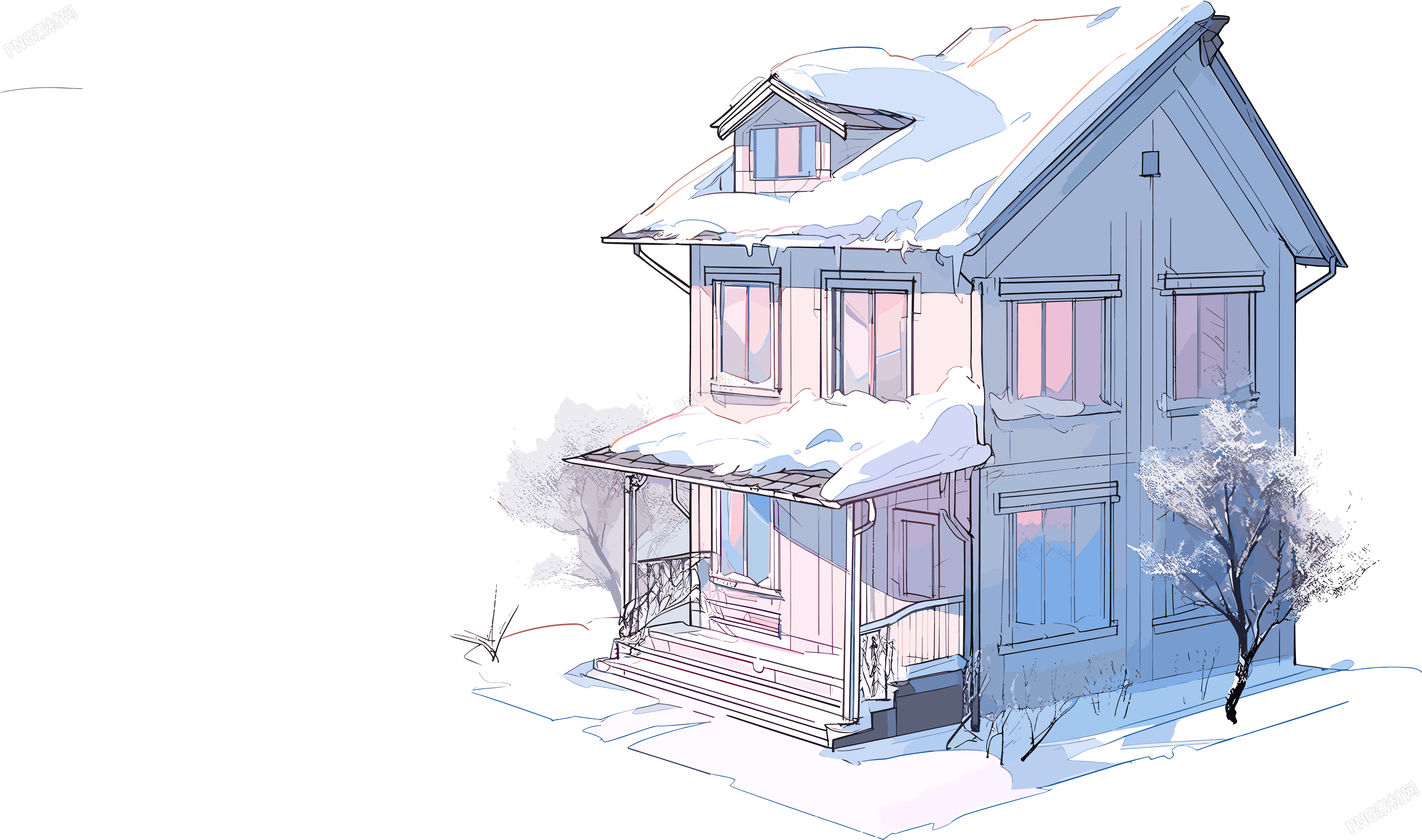 雪地小屋商业插画素材