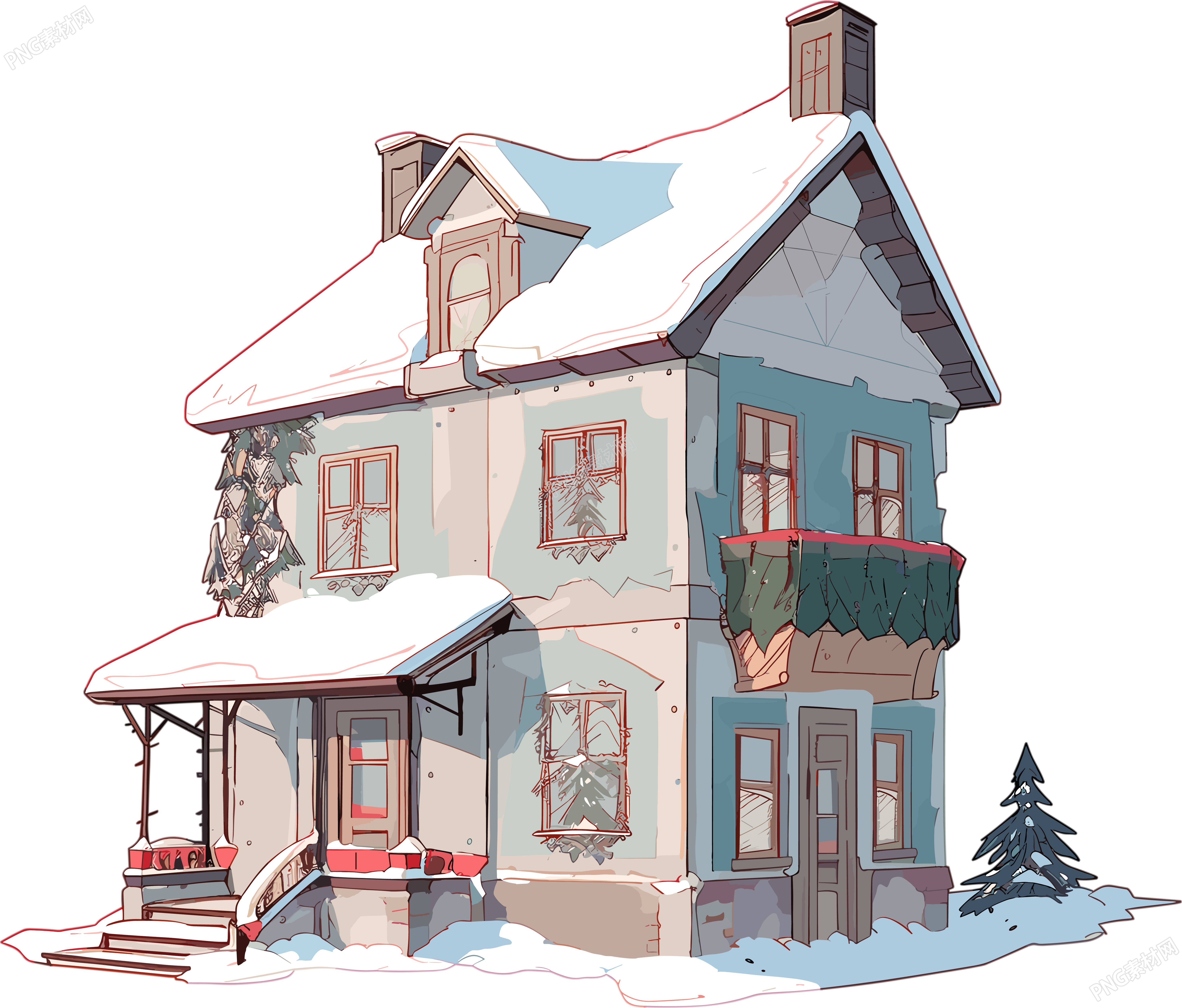雪地小屋商业插画素材设计