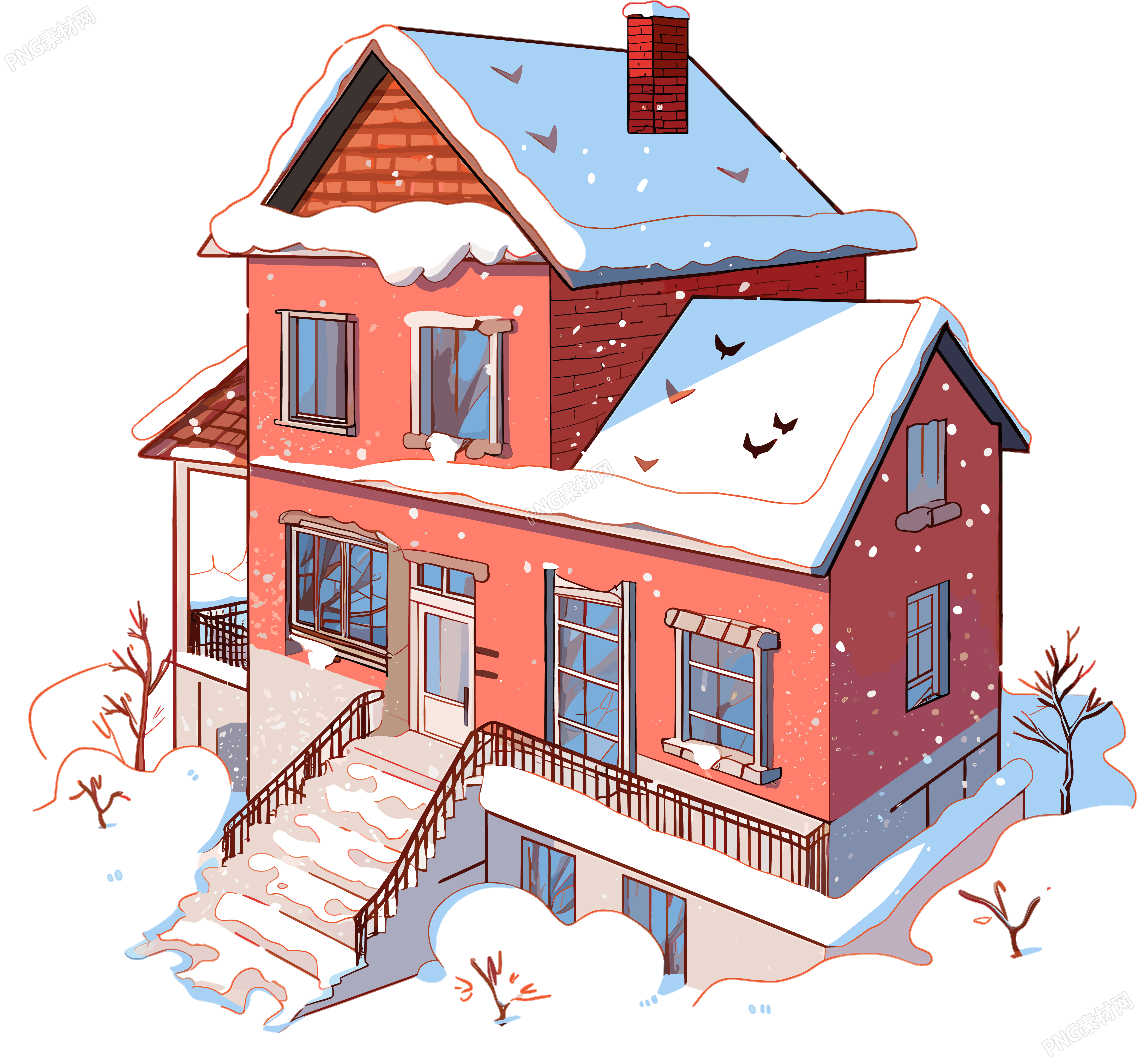 雪地小屋透明背景插图