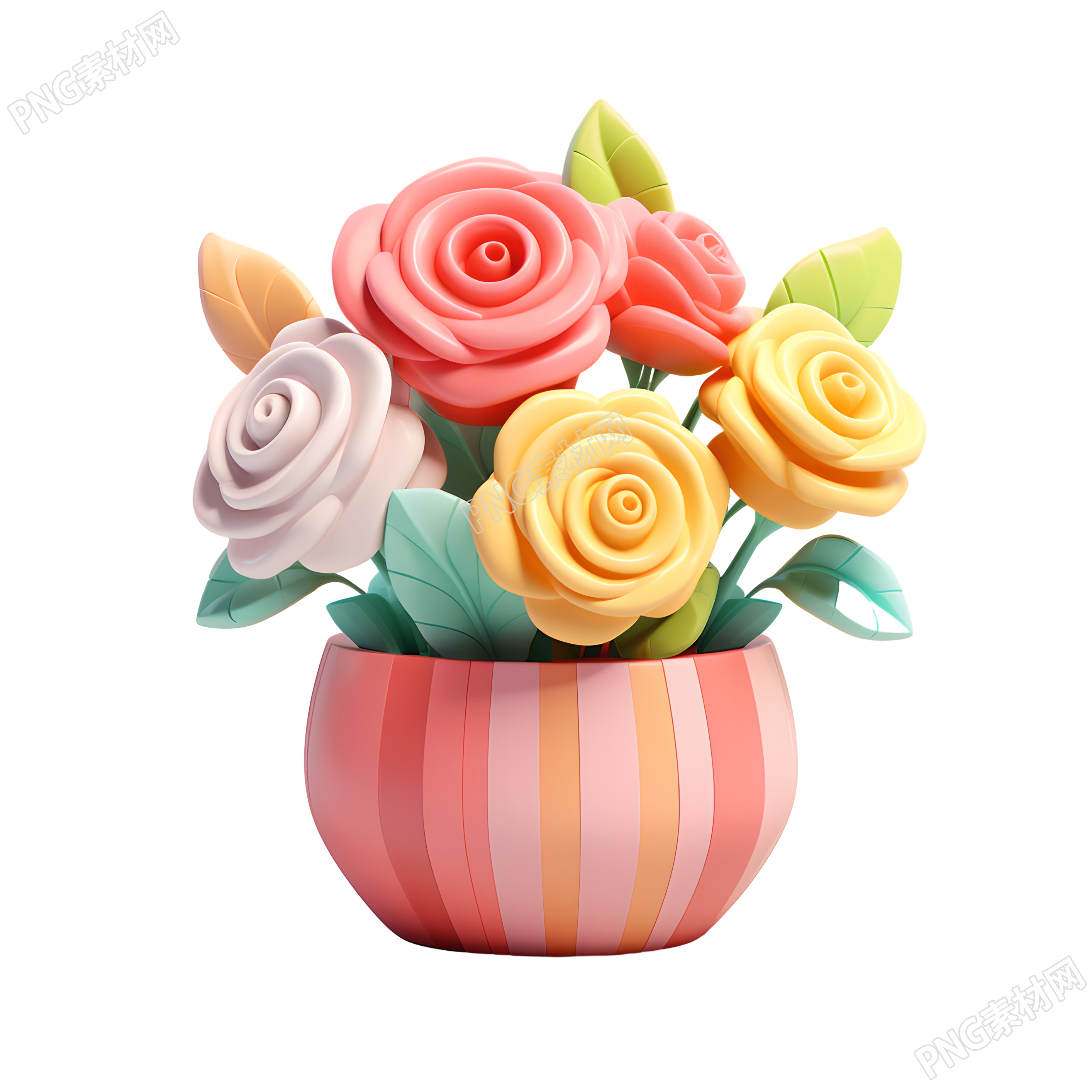 3D玫瑰花盆元素