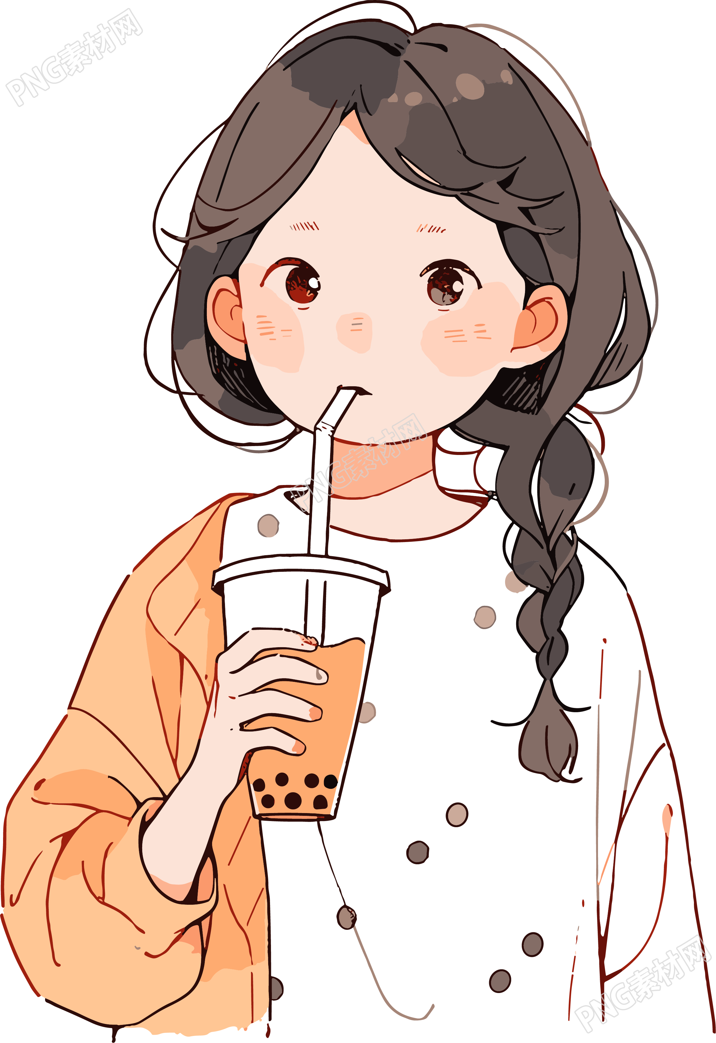 喝奶茶的女生创意设计插画