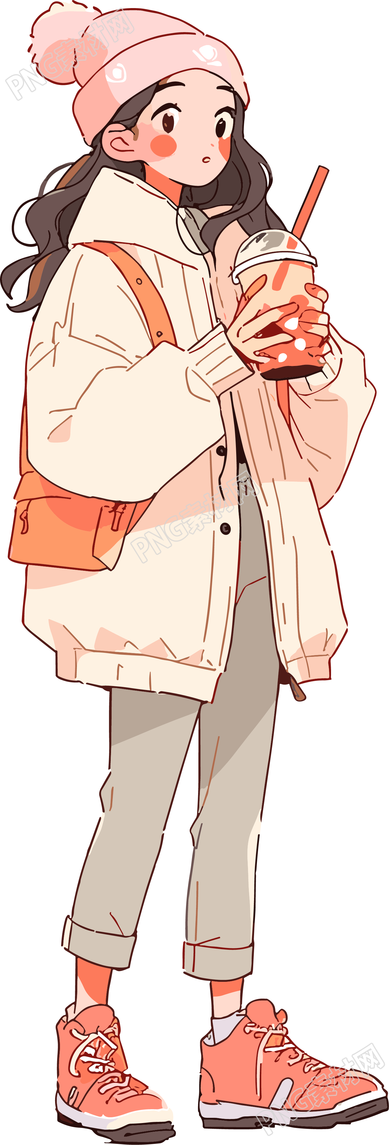 喝奶茶的女生创意设计插画