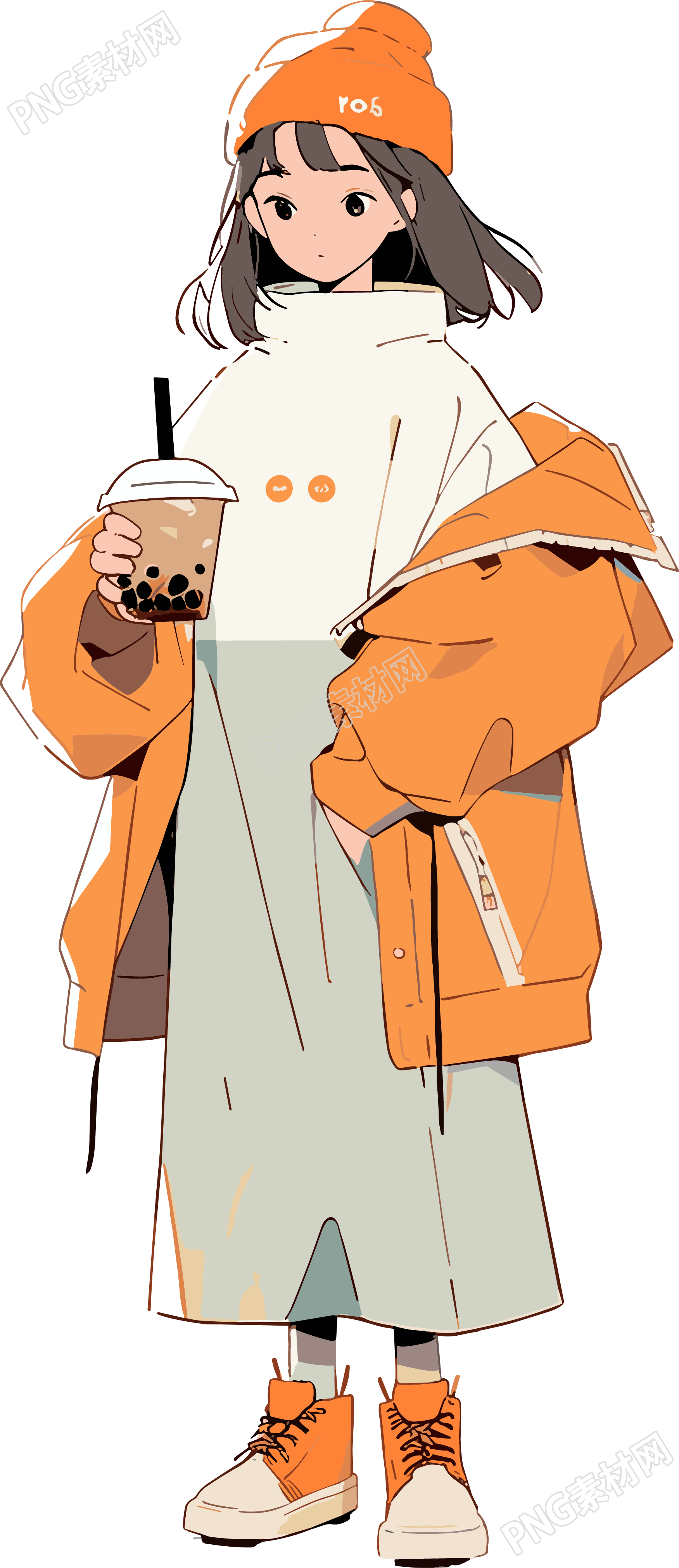 喝奶茶的女生插圖