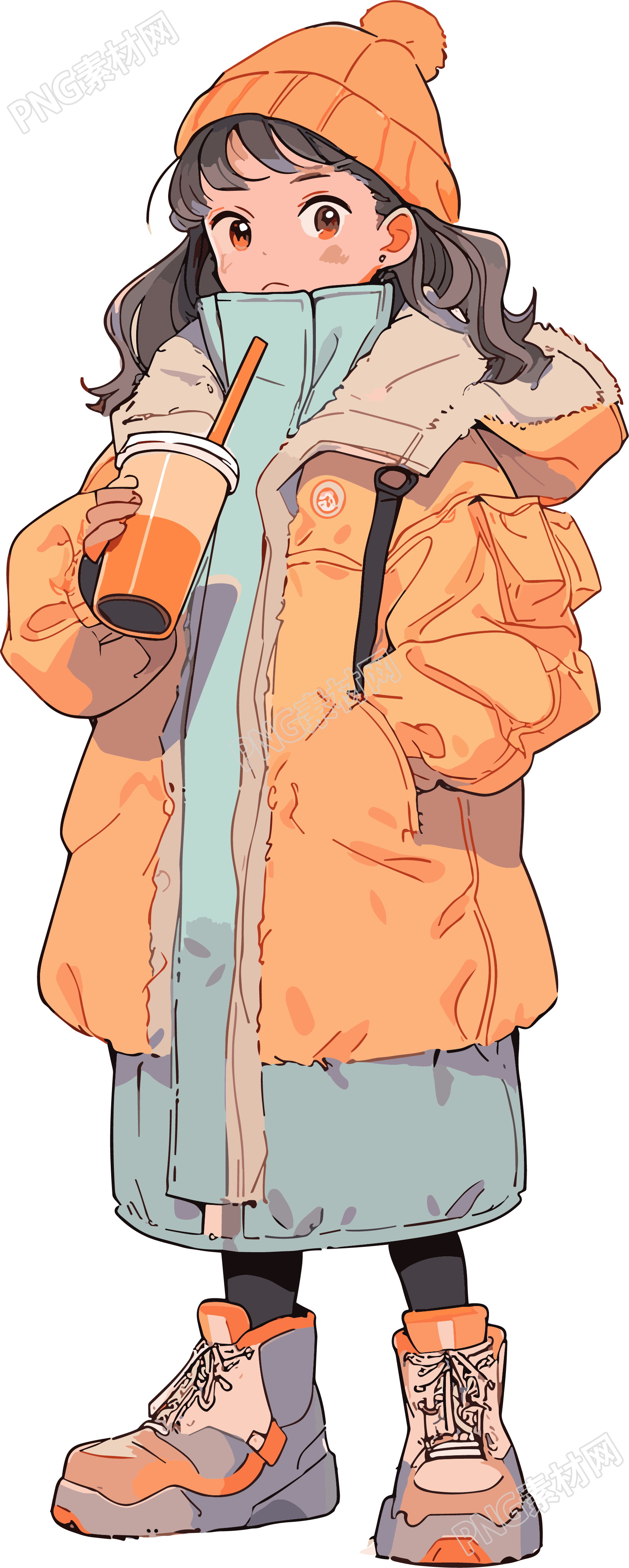 喝奶茶的女生插画