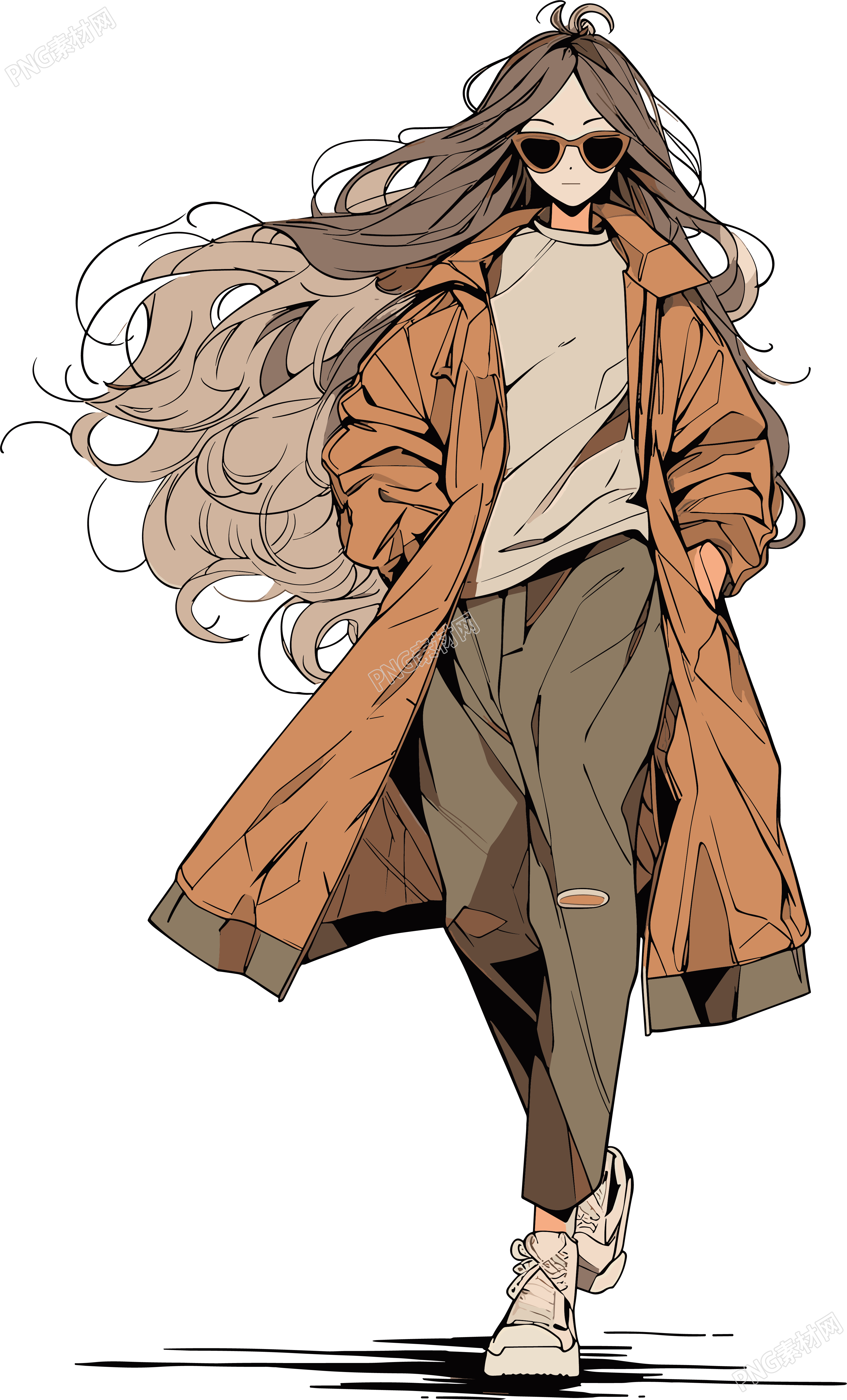 美拉德风衣美女插画设计素材